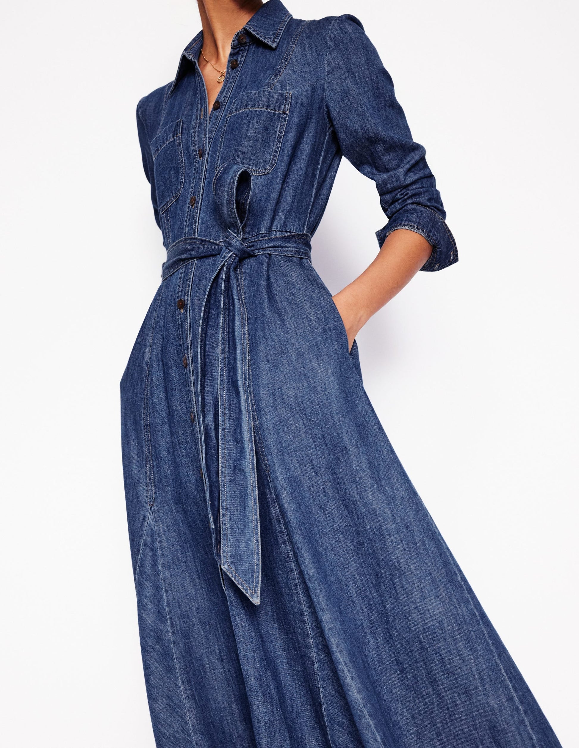 Tess Denim Midi Shirt Dress-Mid Vintage-4