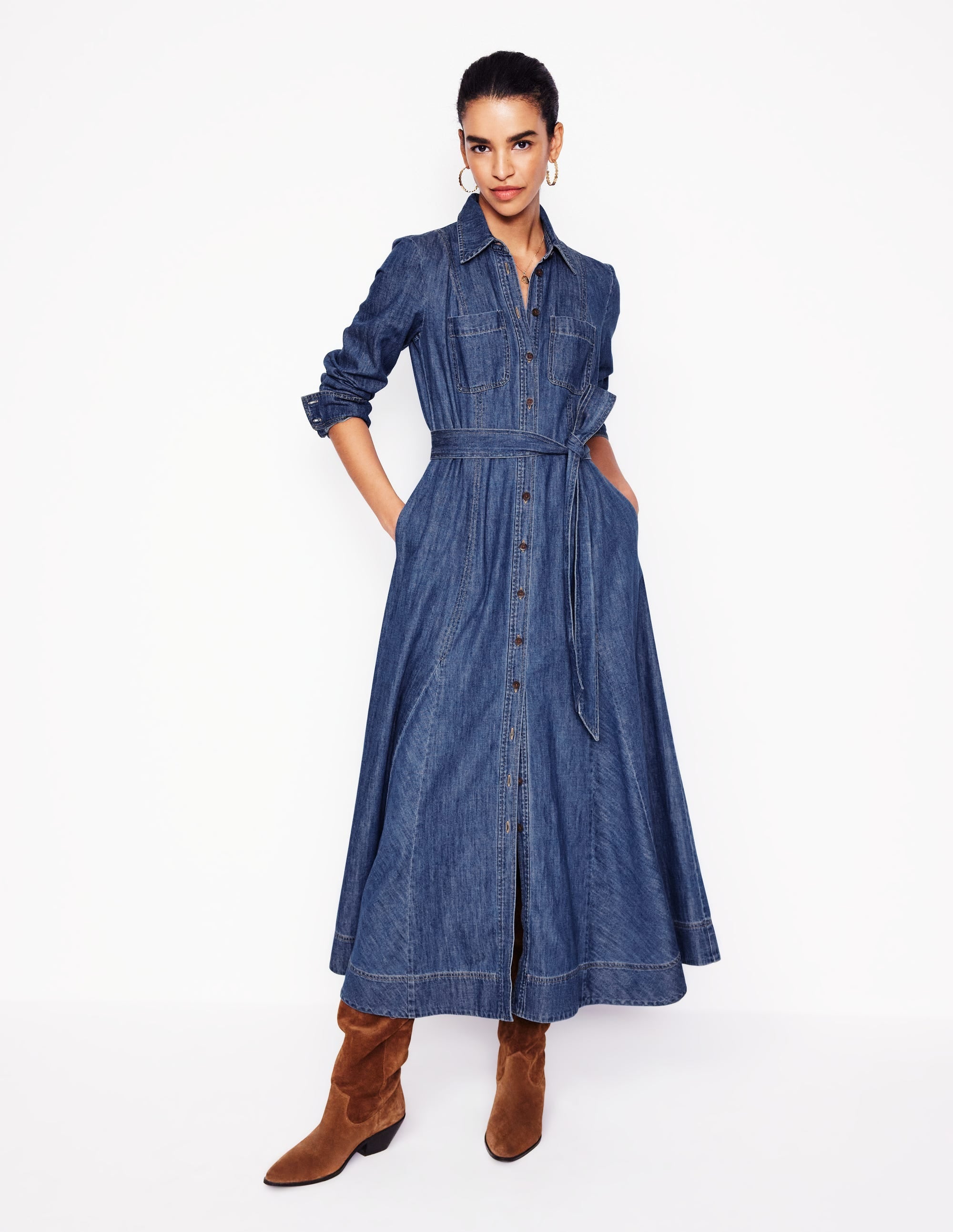 Tess Denim Midi Shirt Dress-Mid Vintage - Image 6