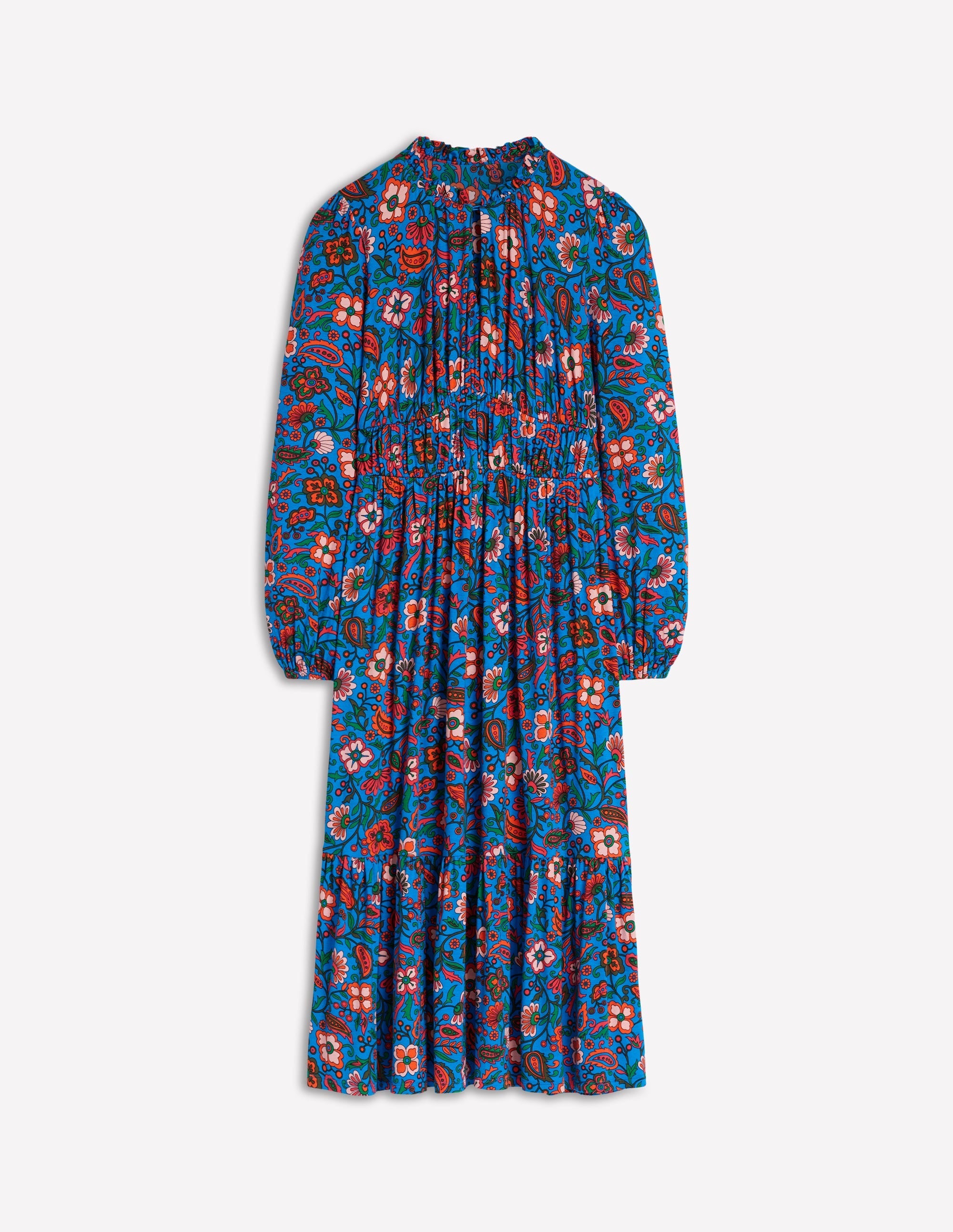 Rosamund Jersey Midi Tea Dress-Blue,Oriental Paradise - Image 5