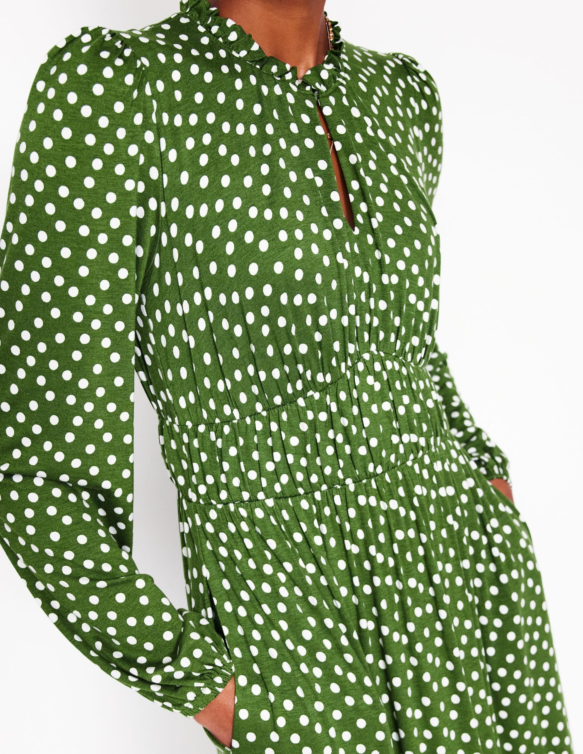 Rosamund Jersey Midi Tea Dress-Paradise Green, Abstract Dot-2