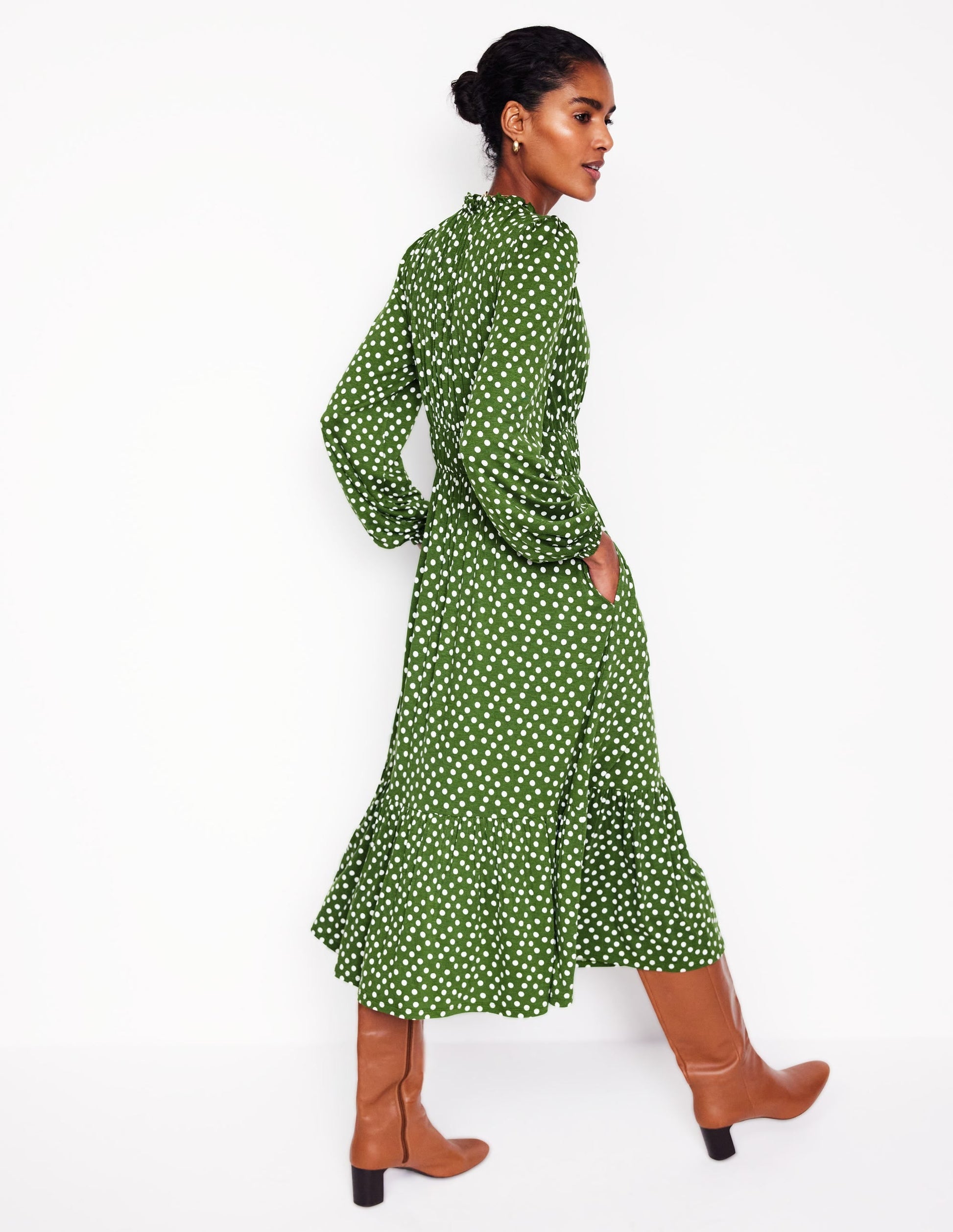 Rosamund Jersey Midi Tea Dress-Paradise Green, Abstract Dot-3