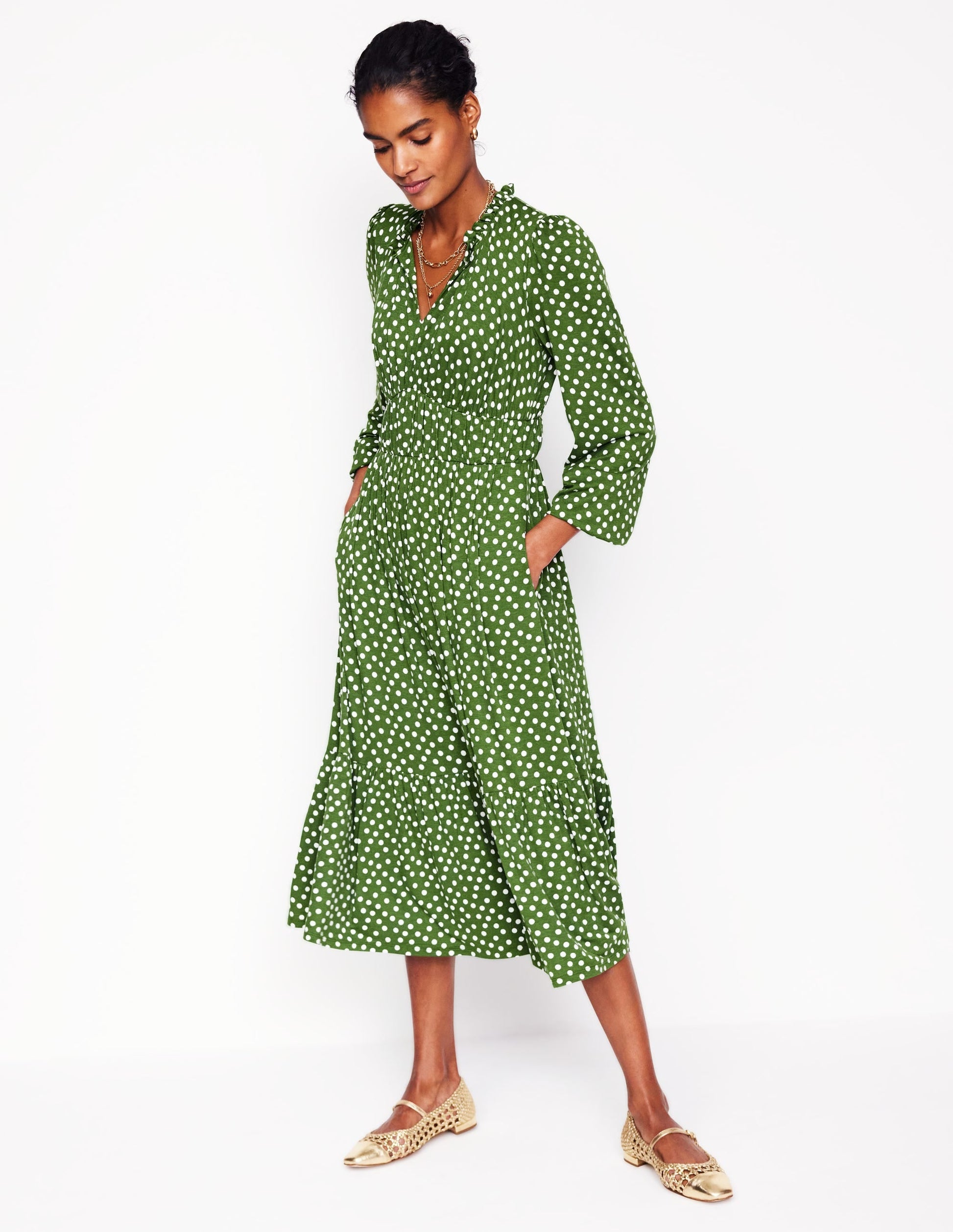 Rosamund Jersey Midi Tea Dress-Paradise Green, Abstract Dot-6