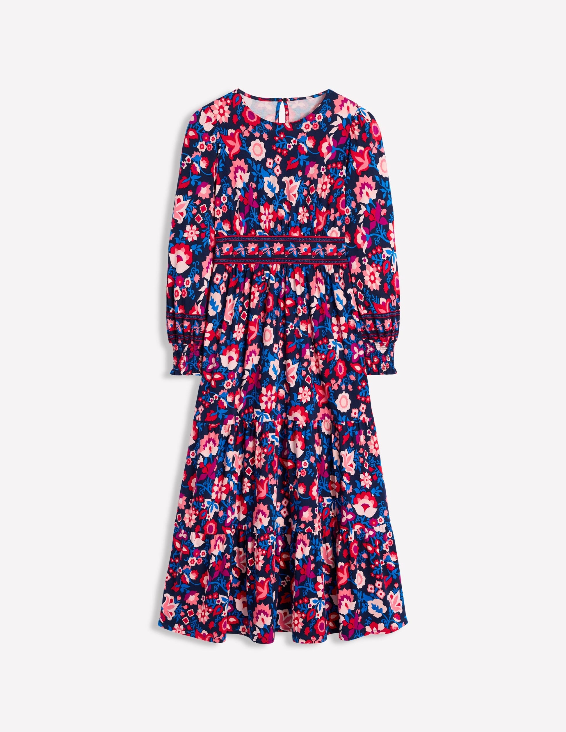 Tabitha Tiered Jersey Dress-College Navy, Garden Vine-6