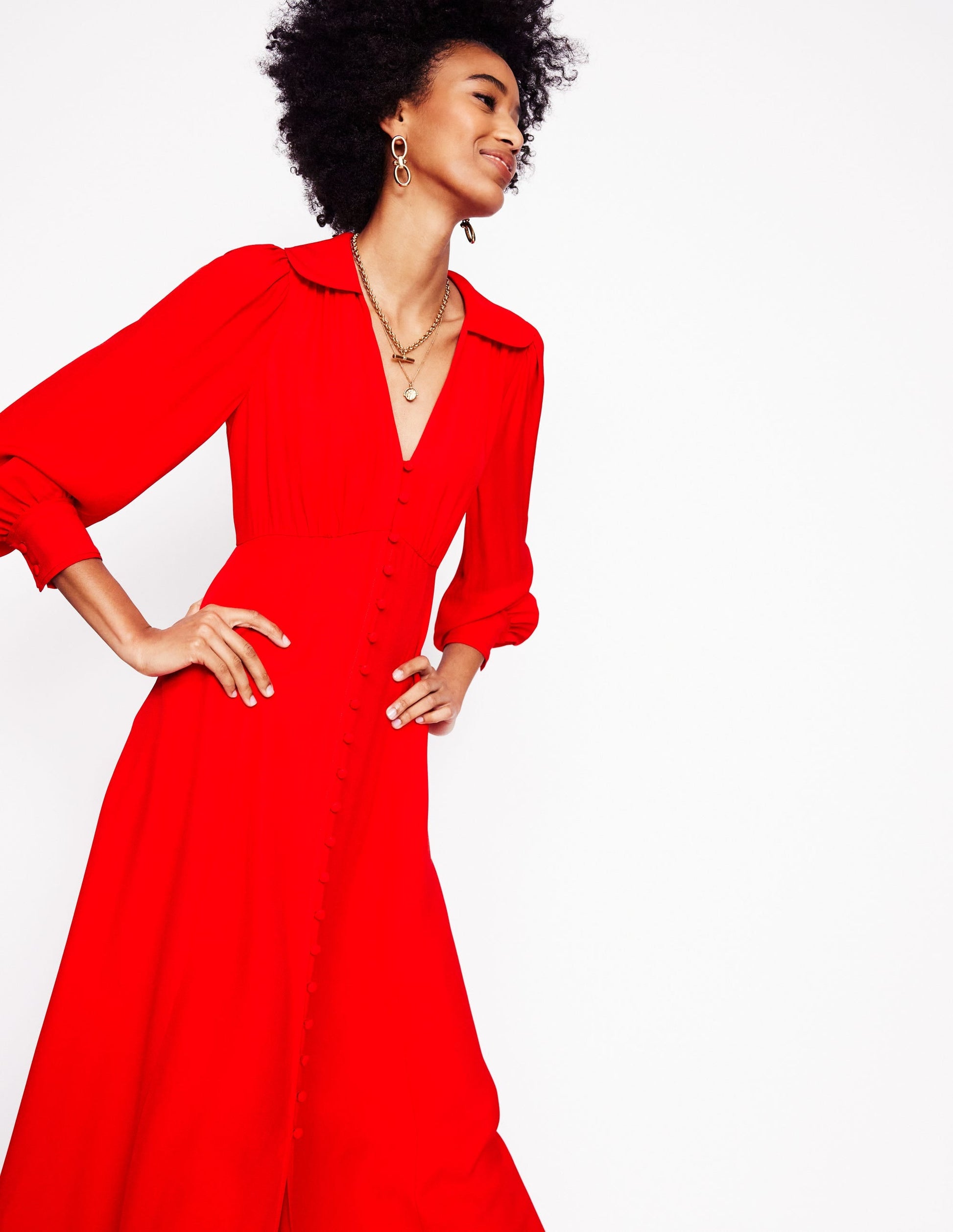 Scalloped Collar Tea Dress-Poppy Red-1