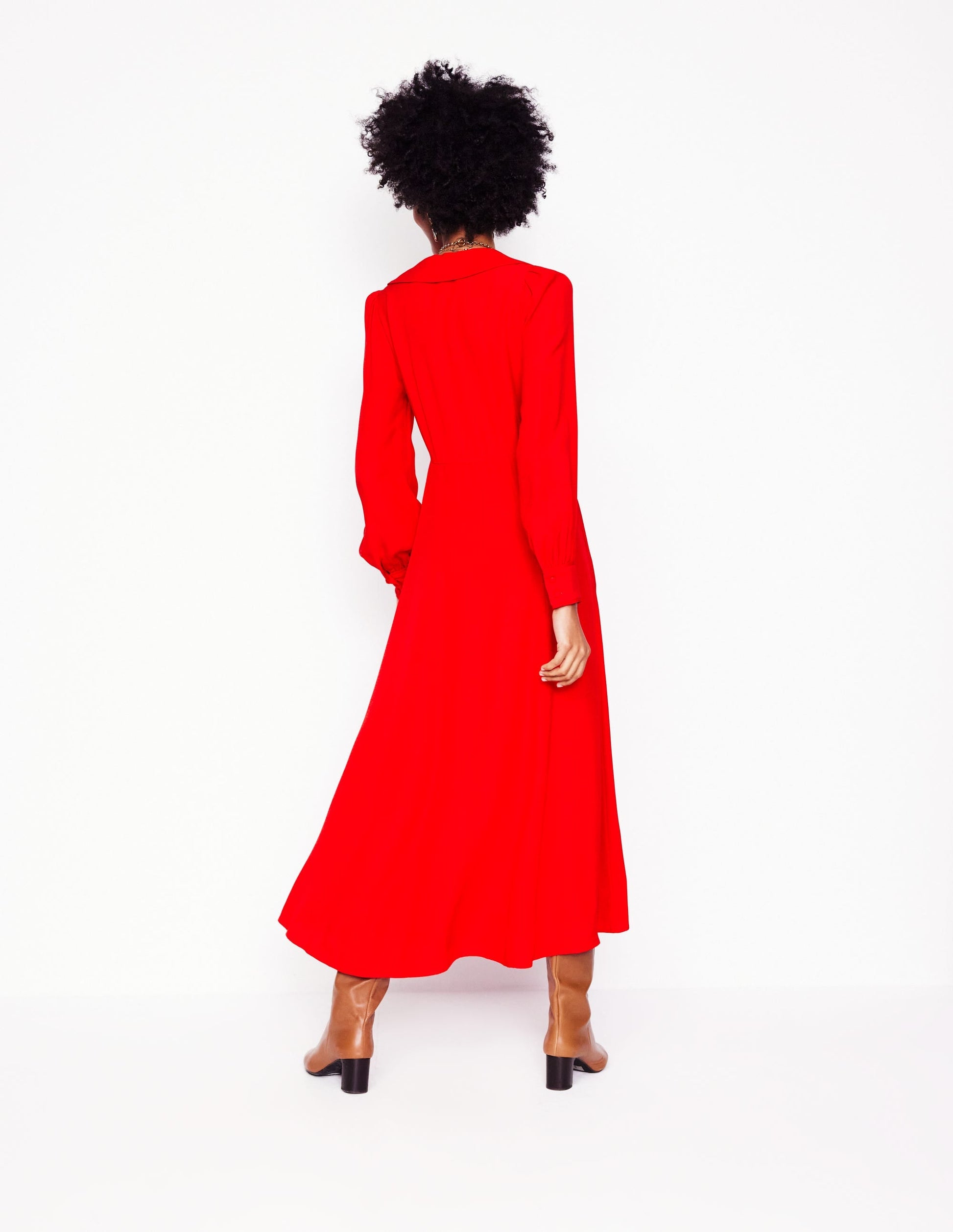 Scalloped Collar Tea Dress-Poppy Red-3