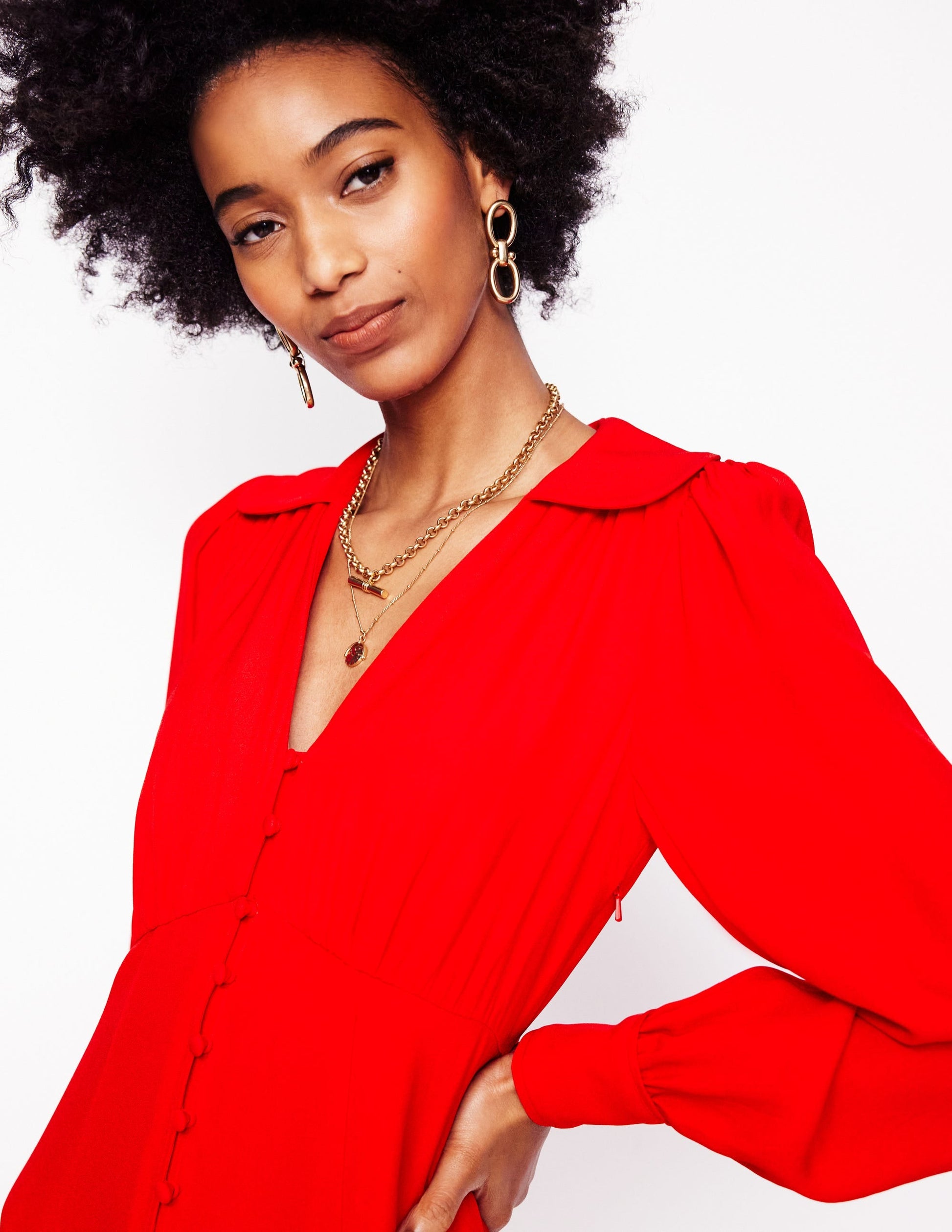 Scalloped Collar Tea Dress-Poppy Red-5