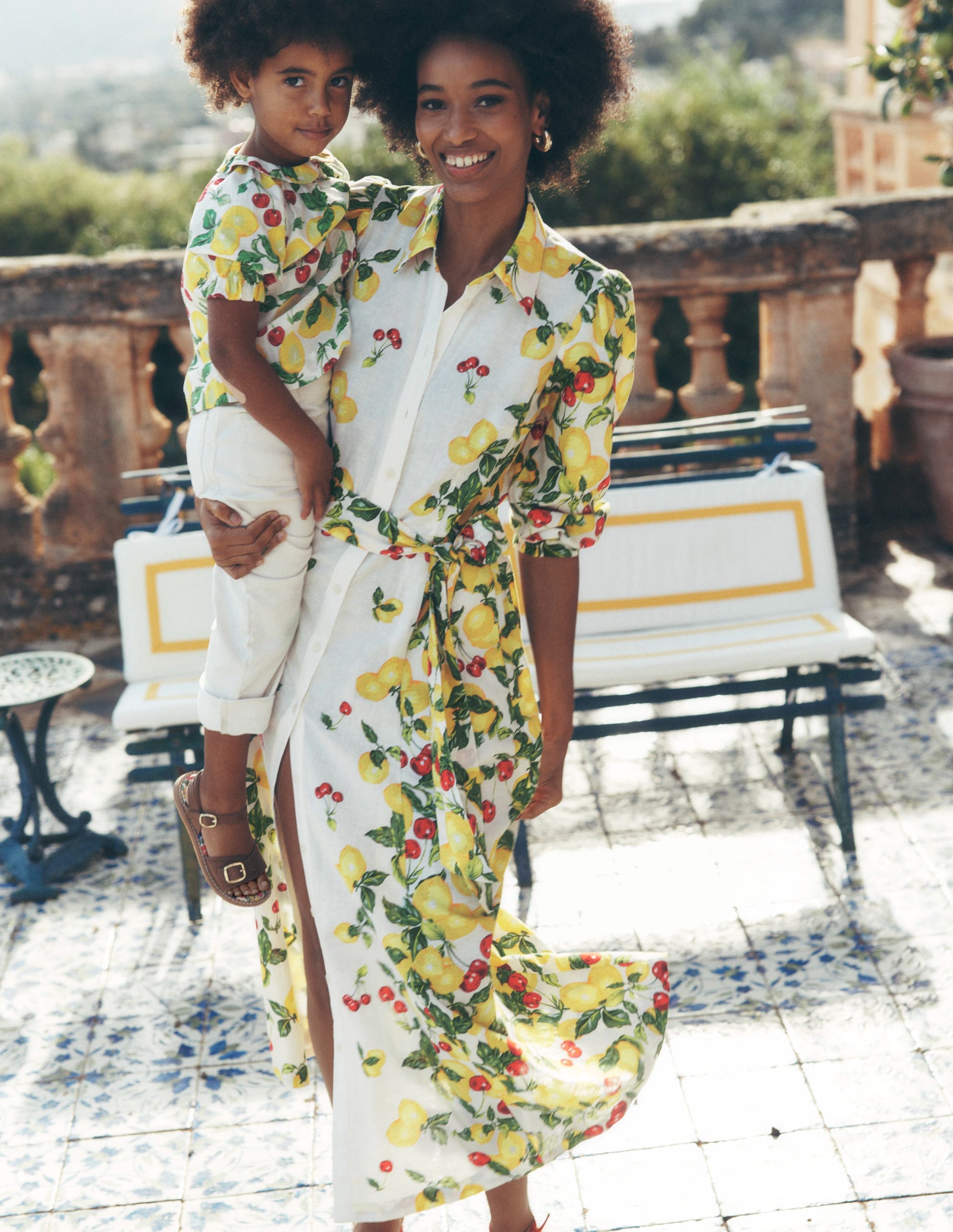 Clara Linen Blend Shirt Dress-Ivory, Cherries and Lemons-2