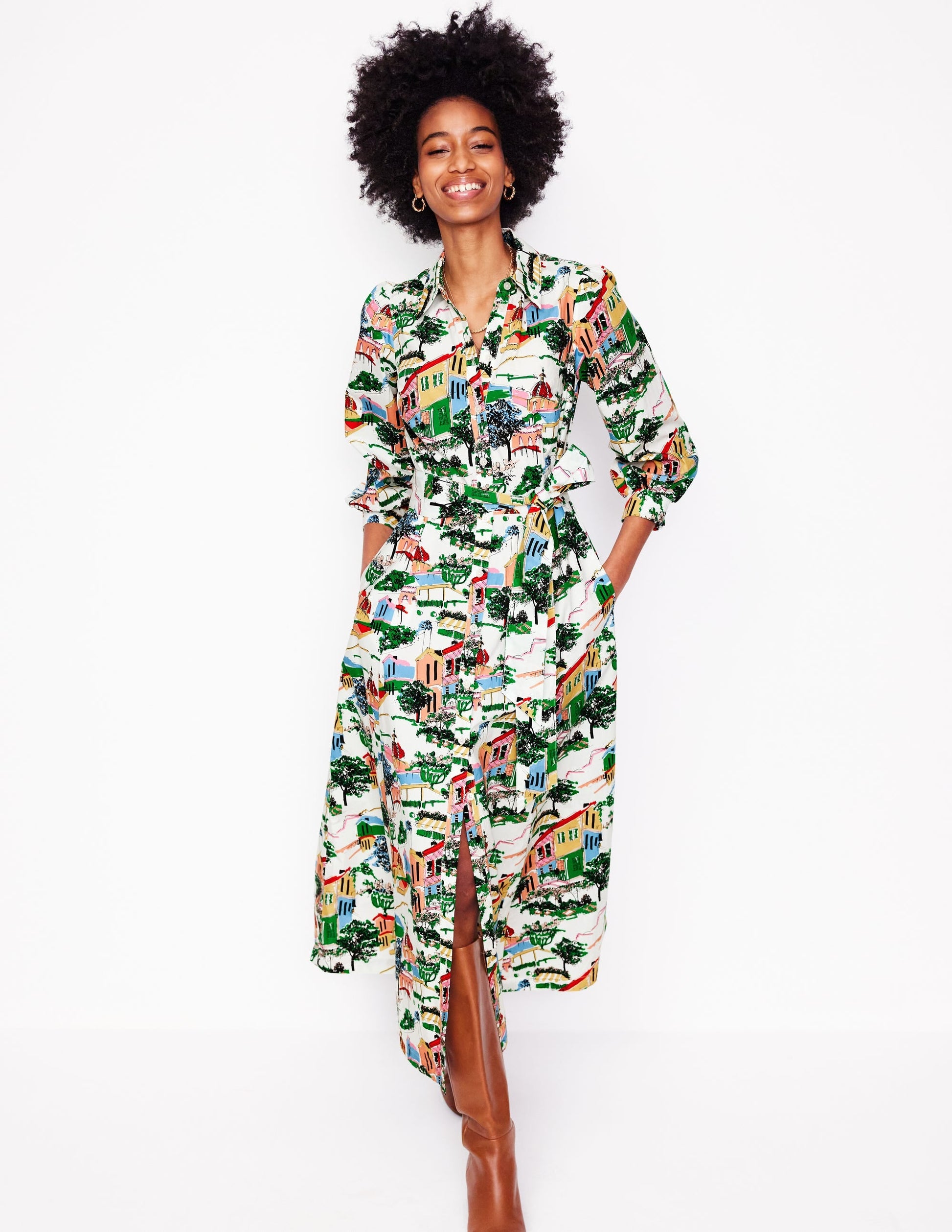 Clara Cotton Shirt Dress-Multi, Painted Village-1