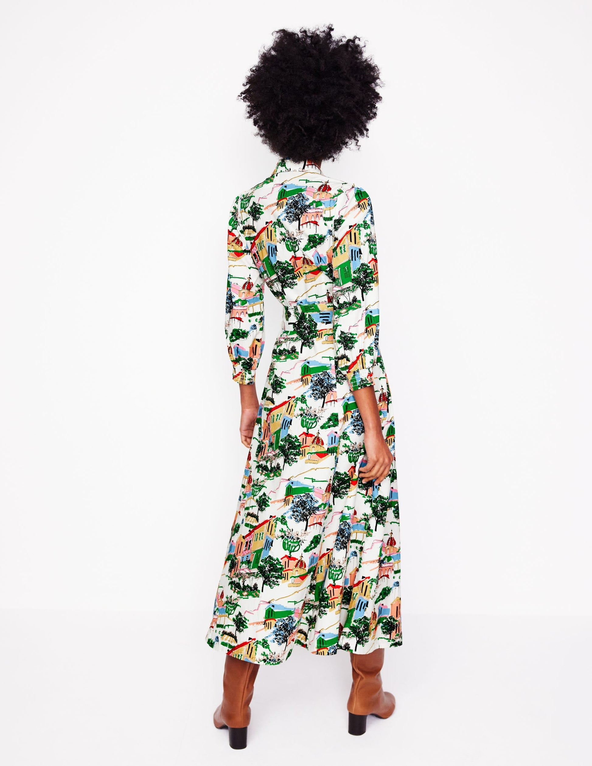 Clara Cotton Shirt Dress-Multi, Painted Village-3