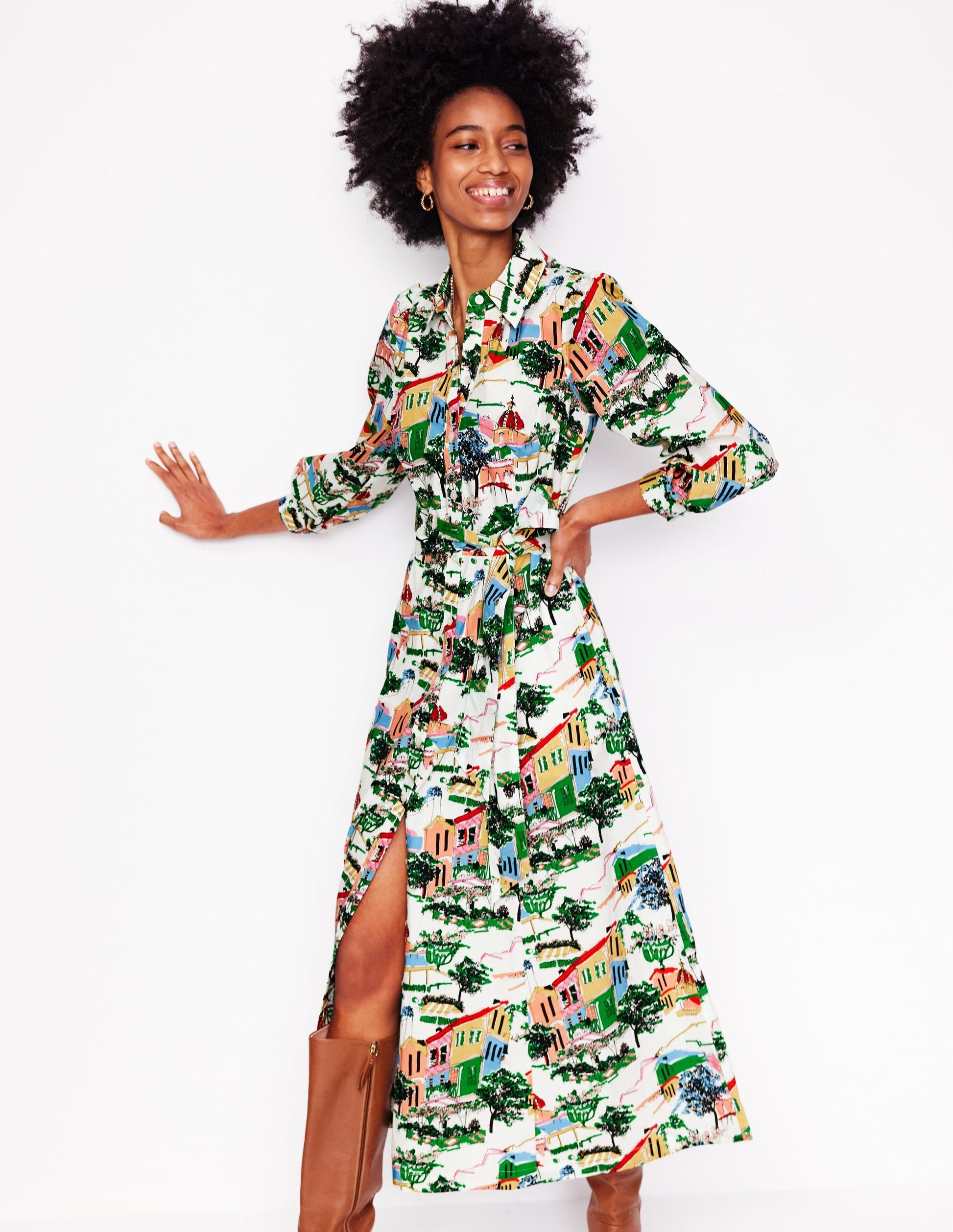 Clara Cotton Shirt Dress-Multi, Painted Village-4