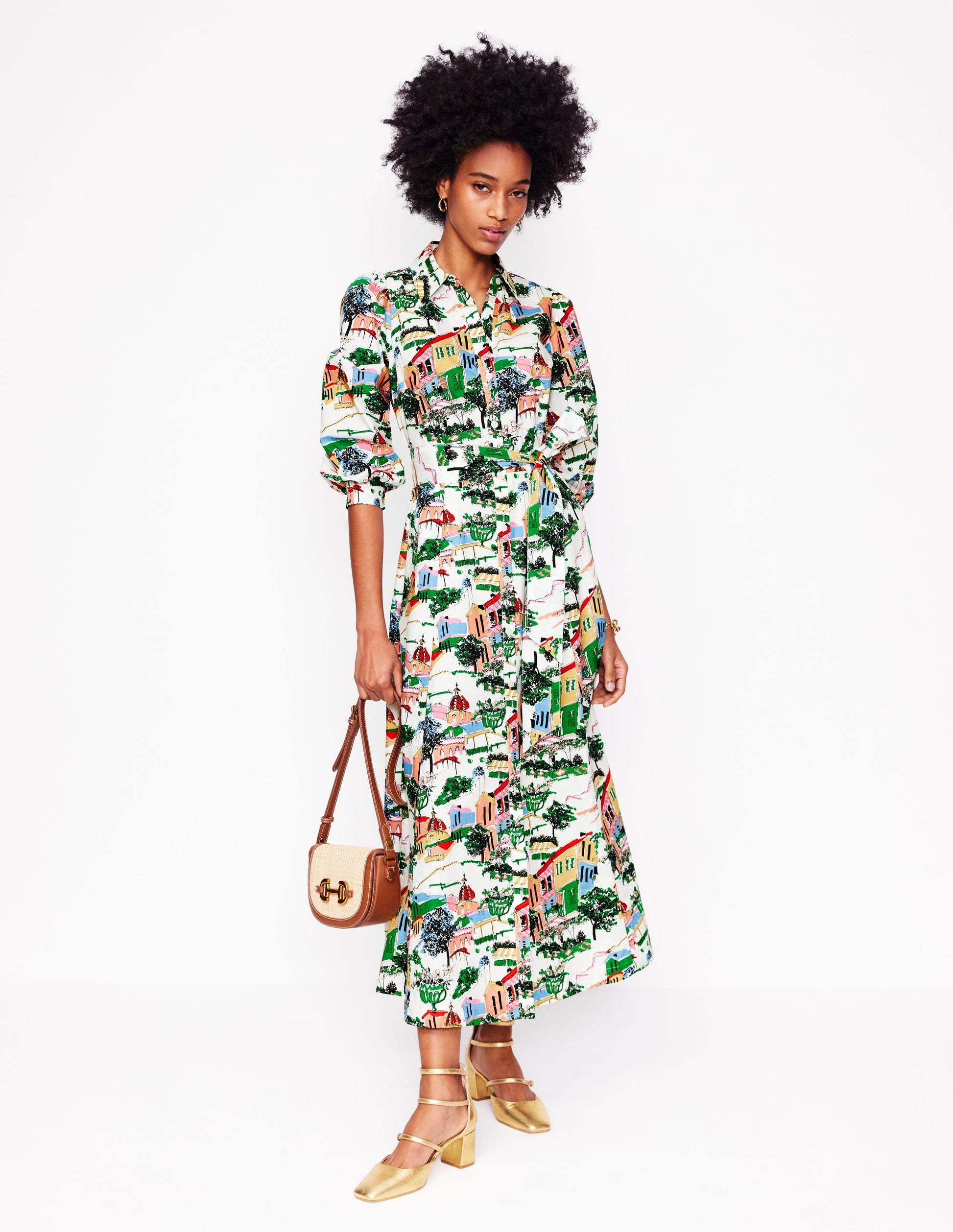 Clara Cotton Shirt Dress-Multi, Painted Village-5
