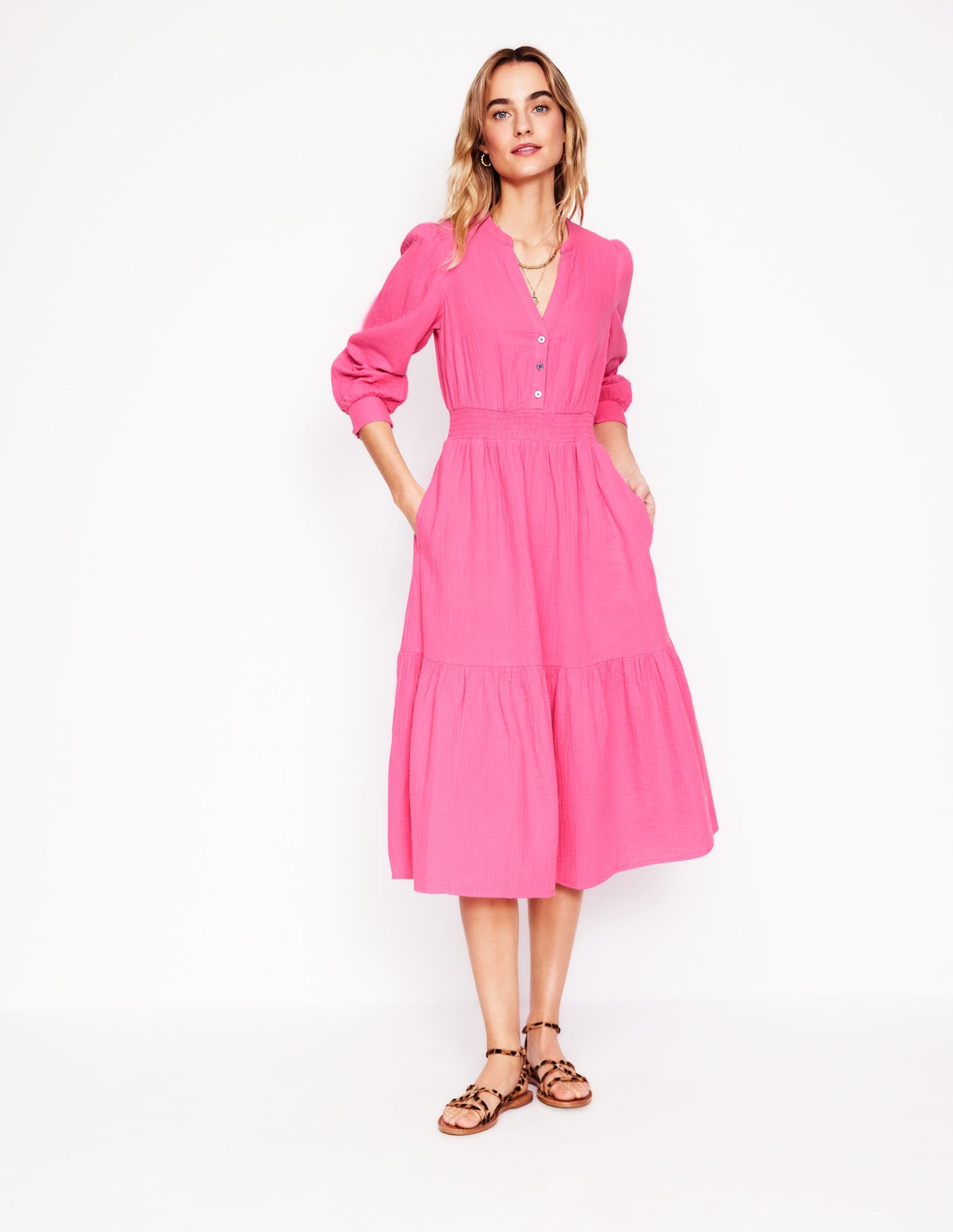 Elena Double Cloth Midi Dress-Sorbet Pink-1