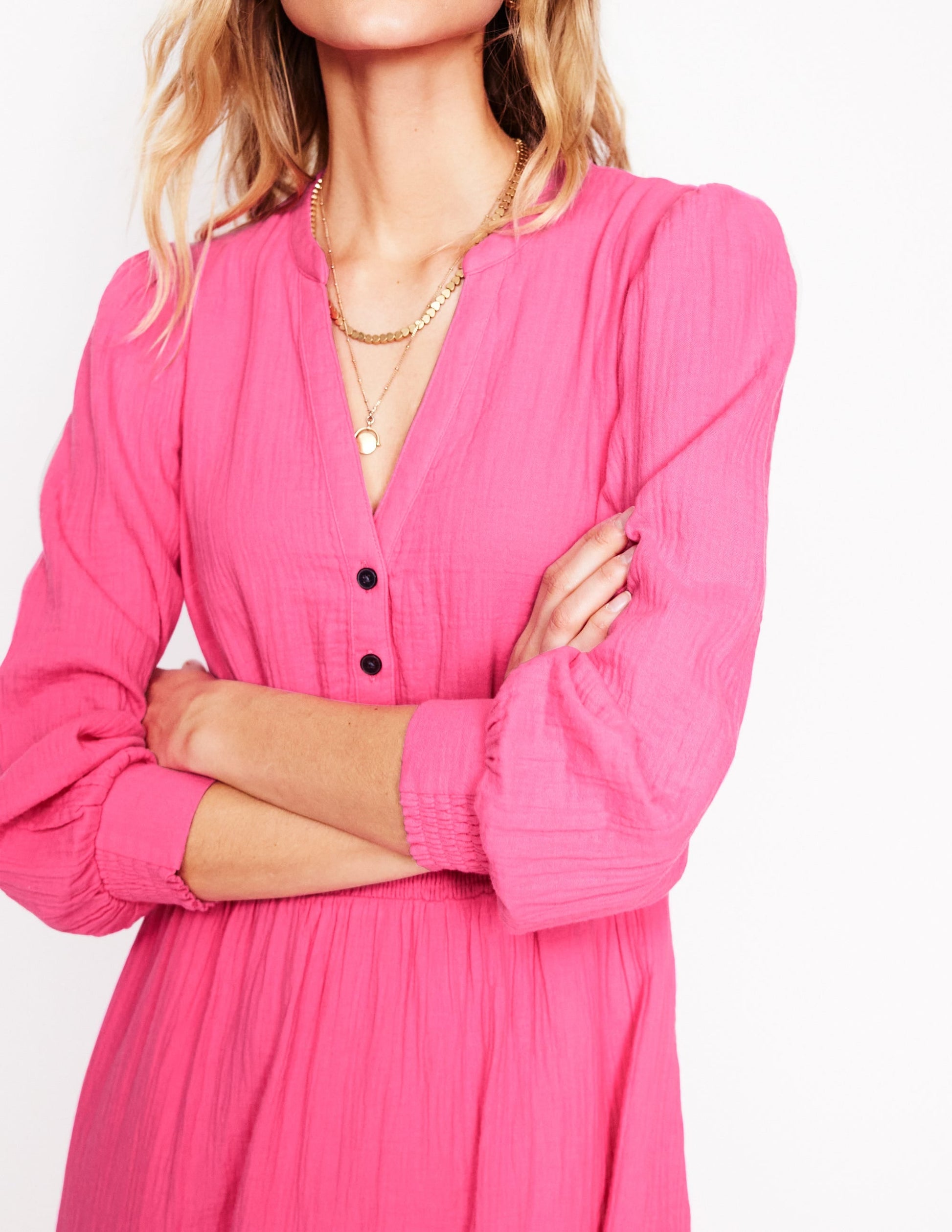 Elena Double Cloth Midi Dress-Sorbet Pink-3