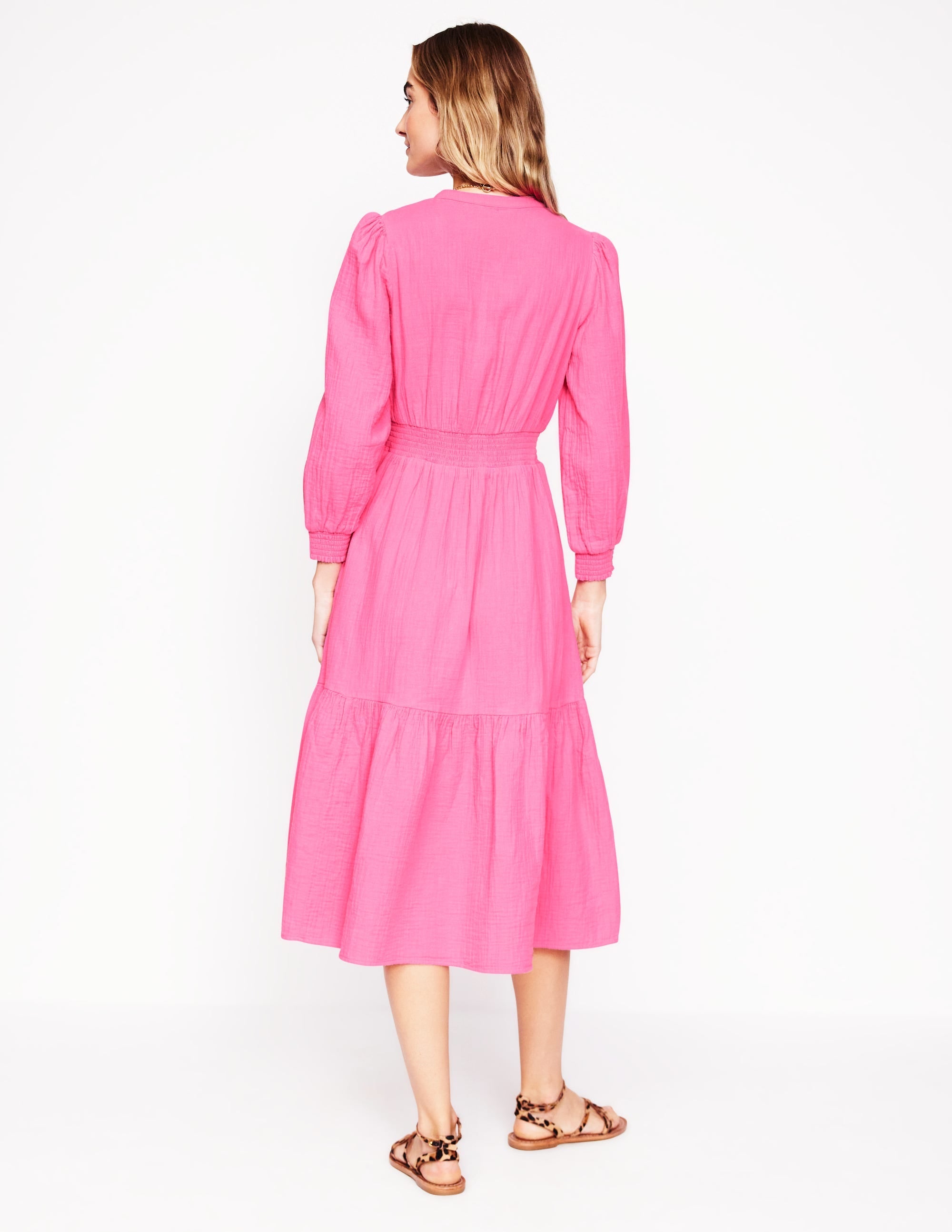 Elena Double Cloth Midi Dress-Sorbet Pink - Image 4