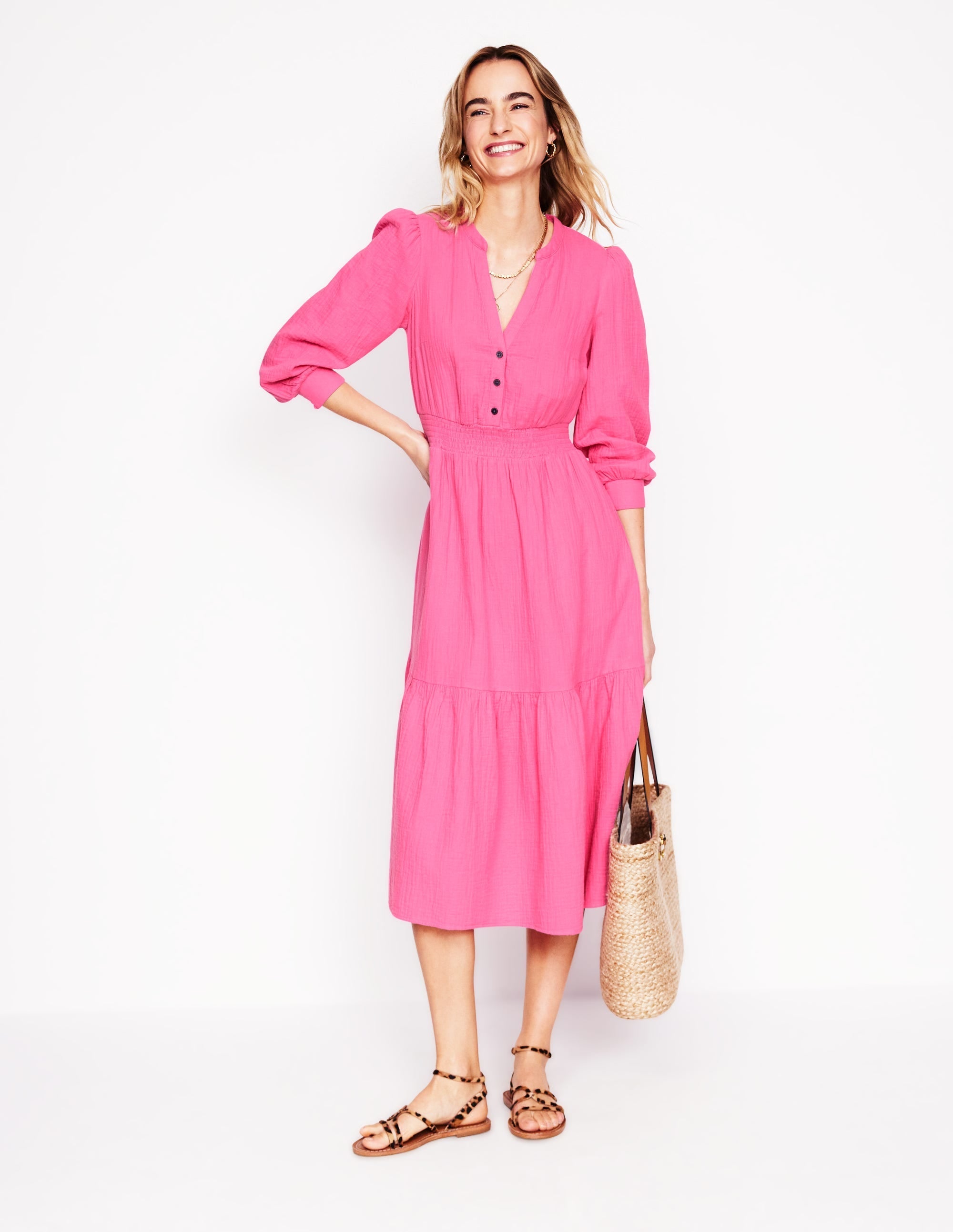 Elena Double Cloth Midi Dress-Sorbet Pink - Image 6