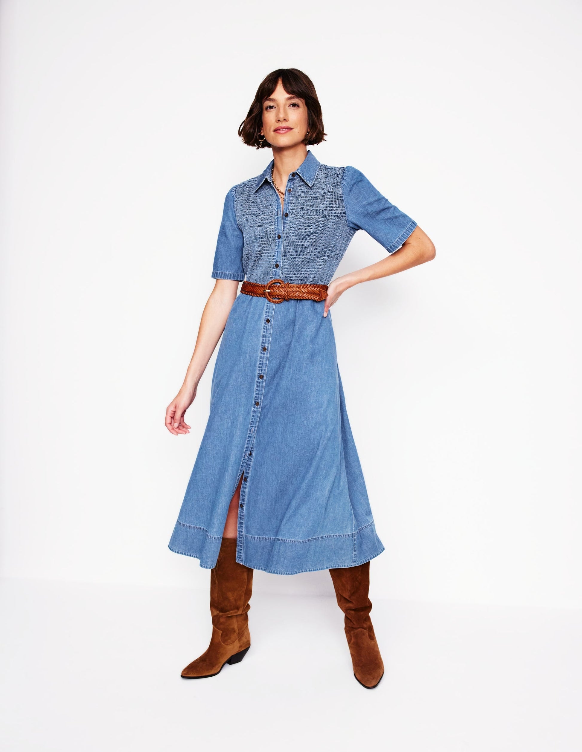 Amber Denim Midi Dress-Light Vintage Denim-3