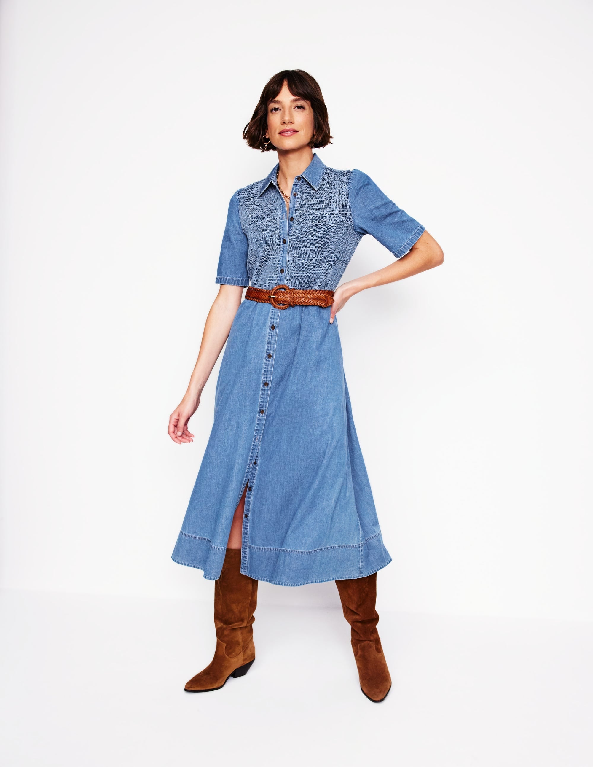Amber Denim Midi Dress-Light Vintage Denim - Image 3