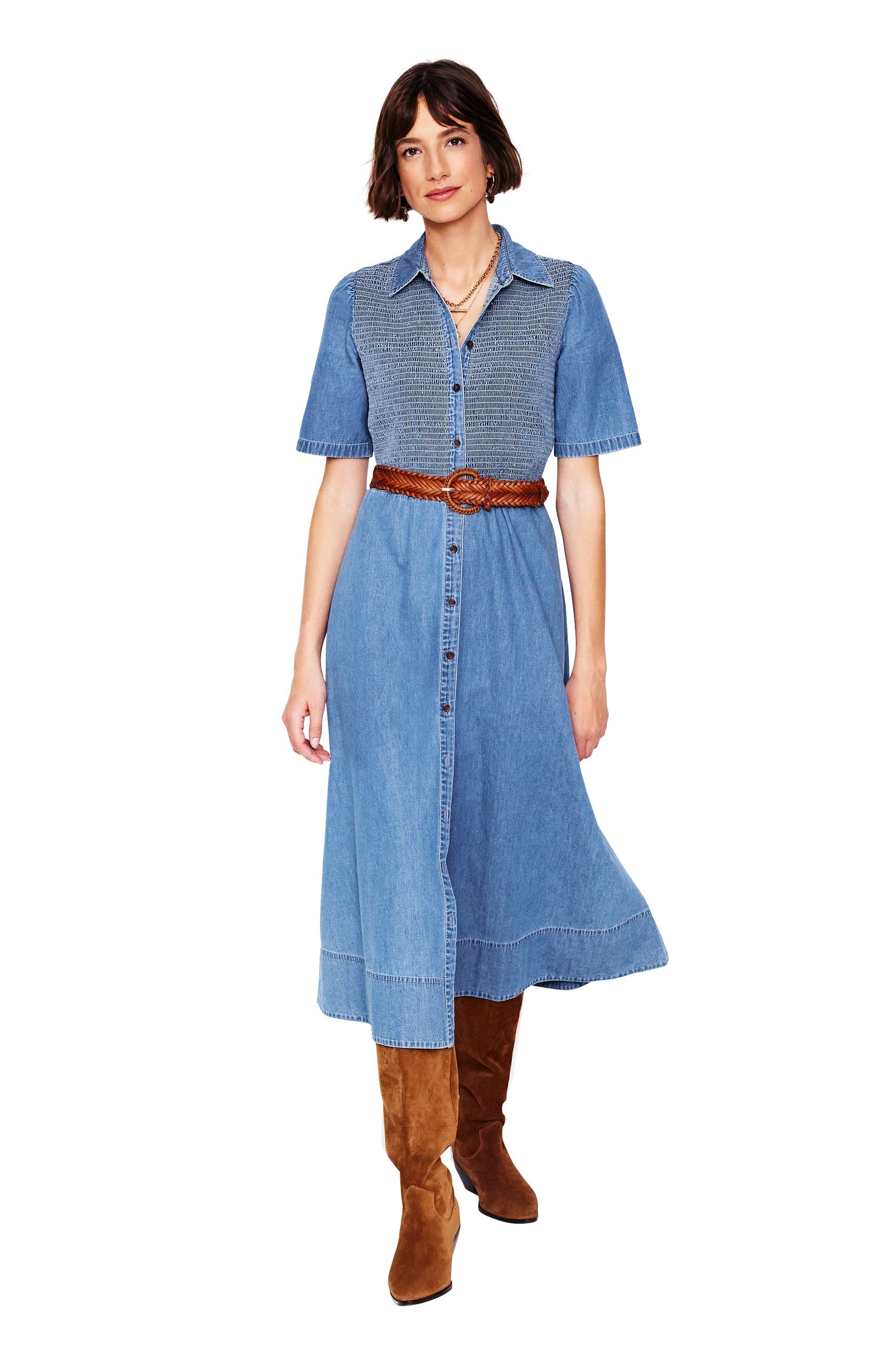 Amber Denim Midi Dress-Light Vintage Denim-9