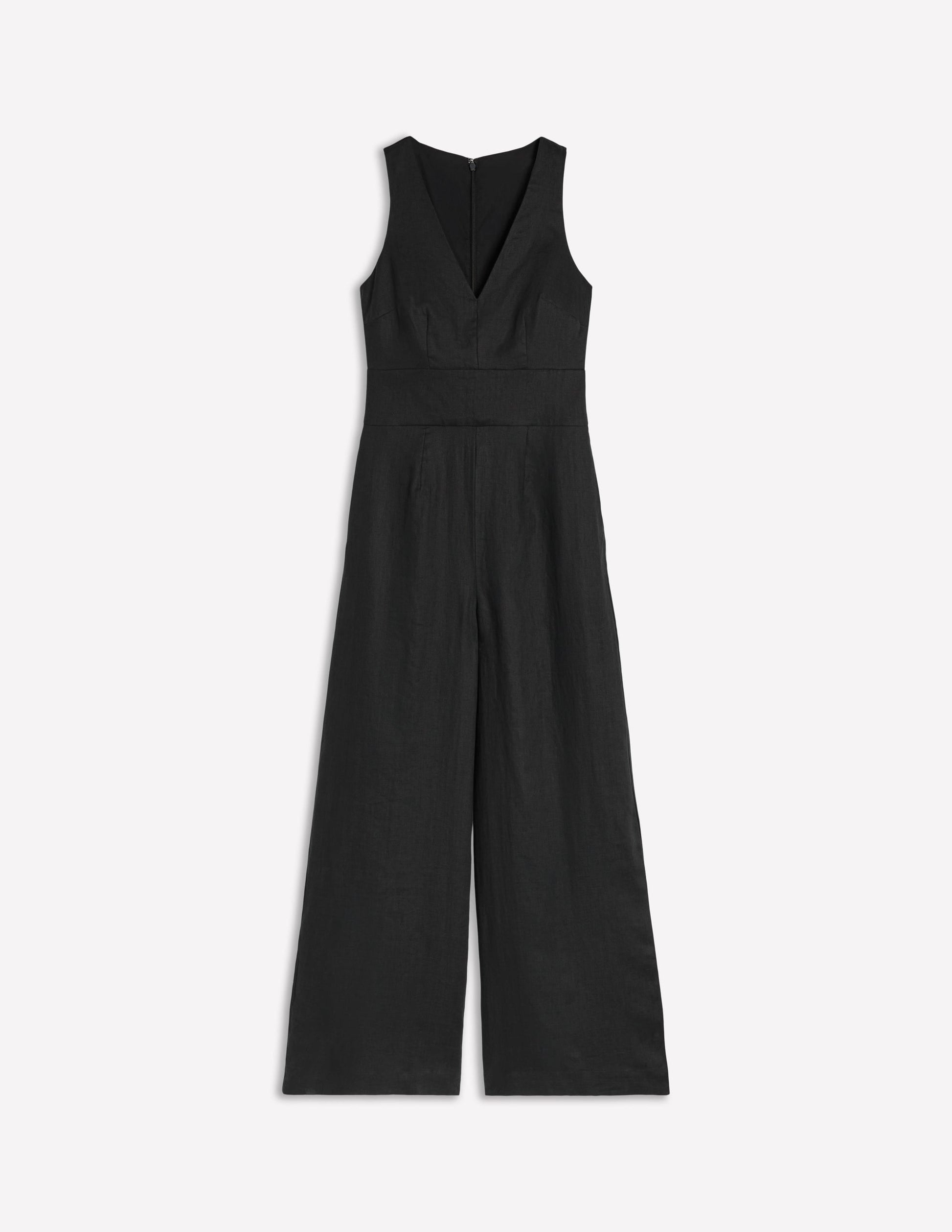 V-Neck Linen Jumpsuit-Black-5