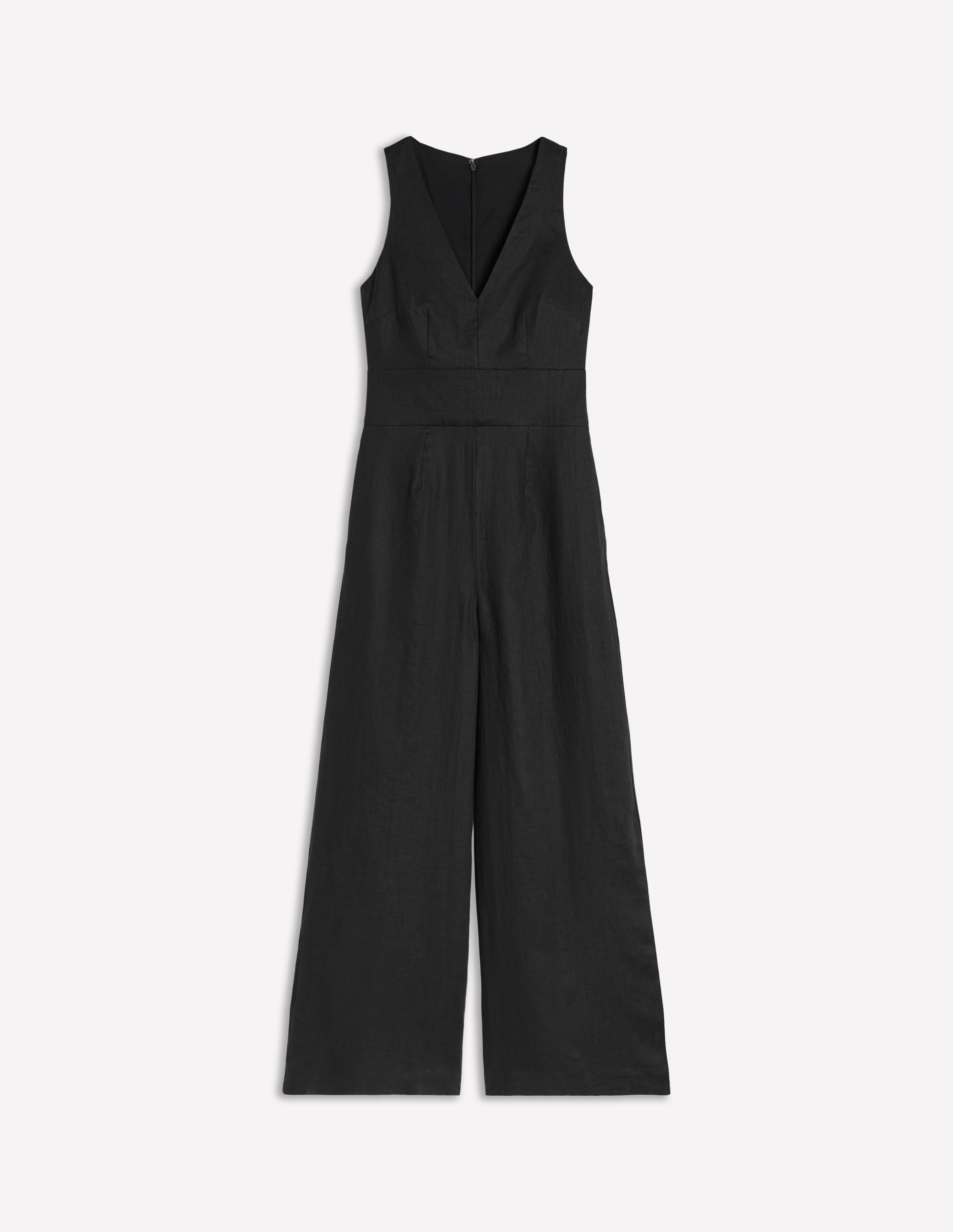 V-Neck Linen Jumpsuit-Black - Image 5