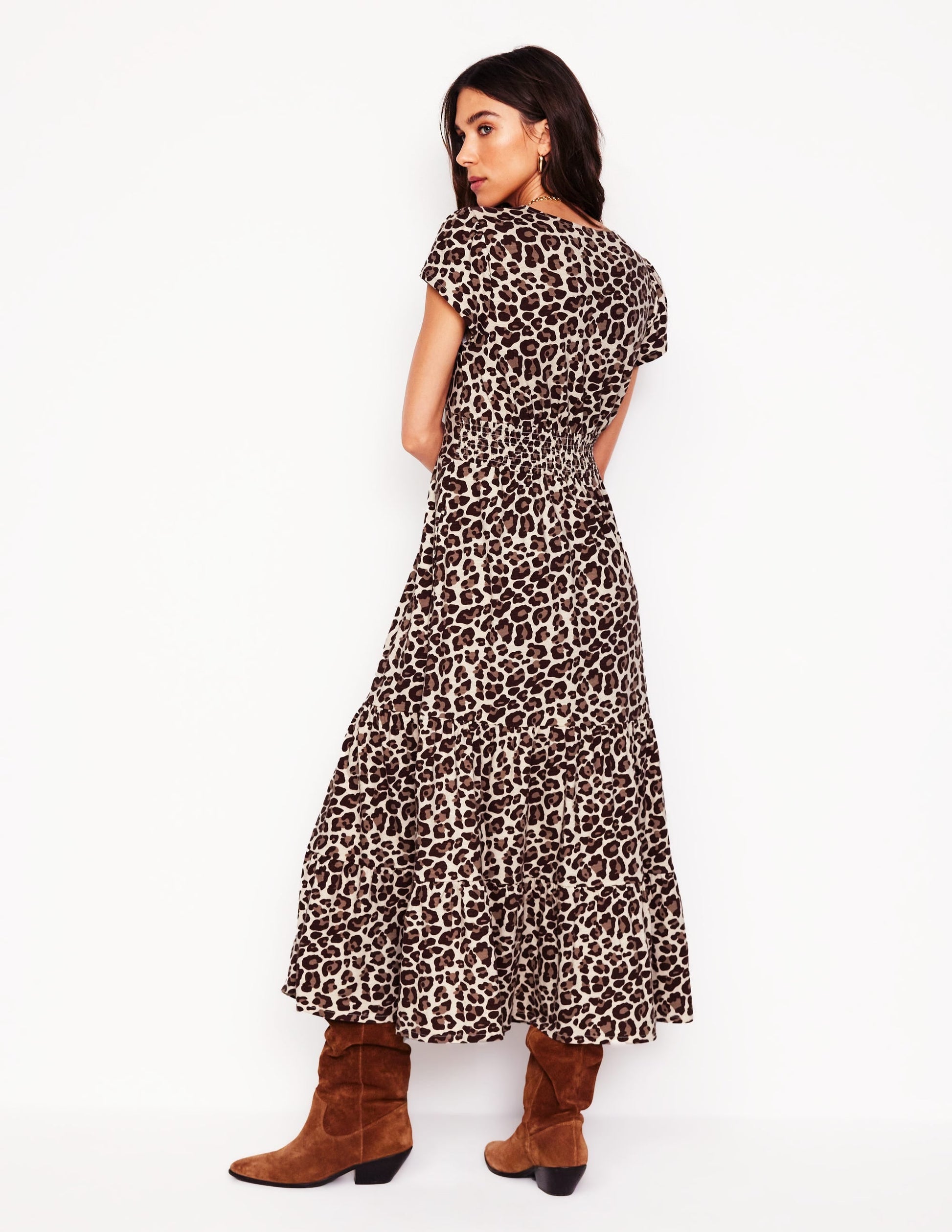 Eloise Tiered Jersey Dress-Sandpiper Beige, Cheetah Pop-3
