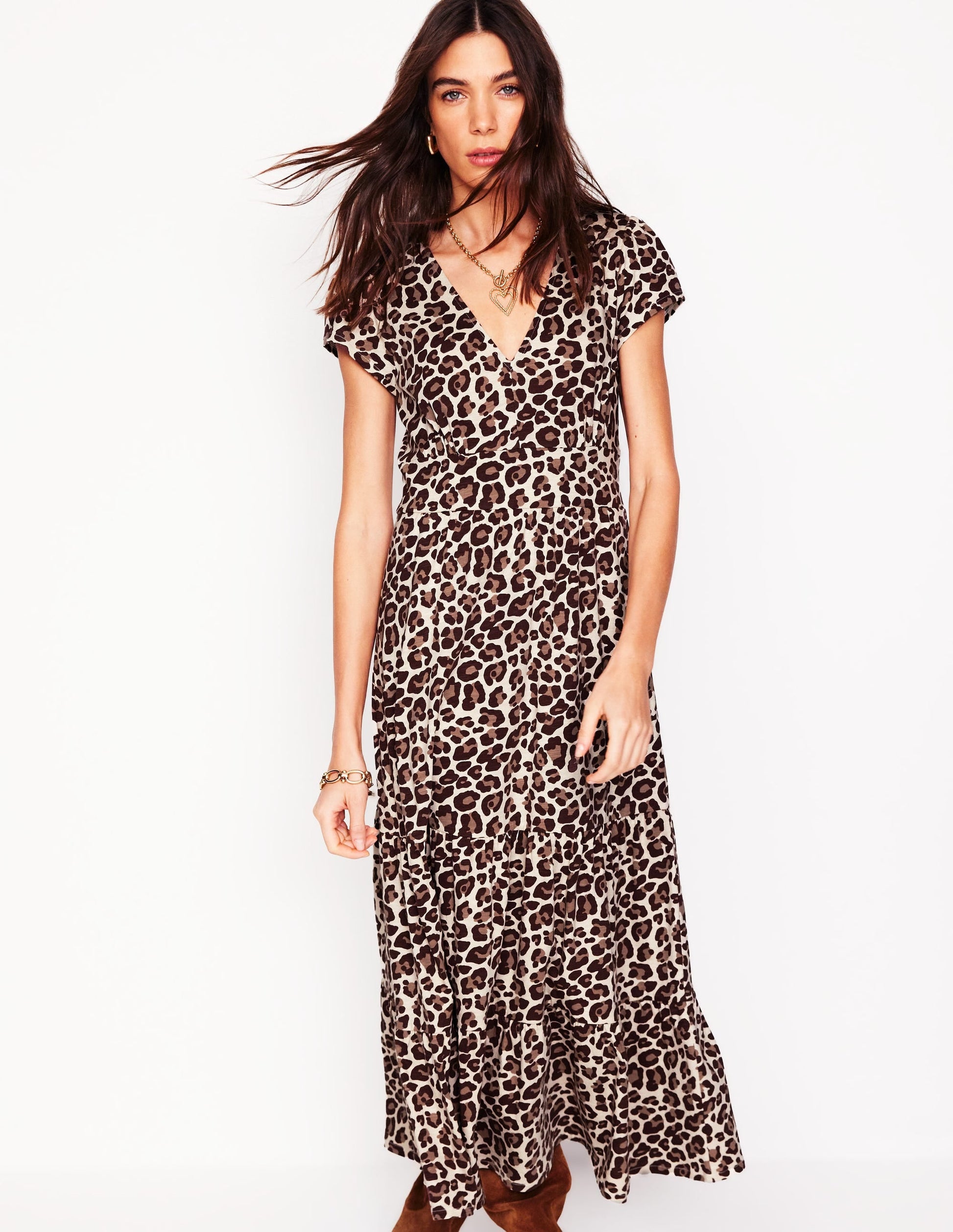 Eloise Tiered Jersey Dress-Sandpiper Beige, Cheetah Pop-4