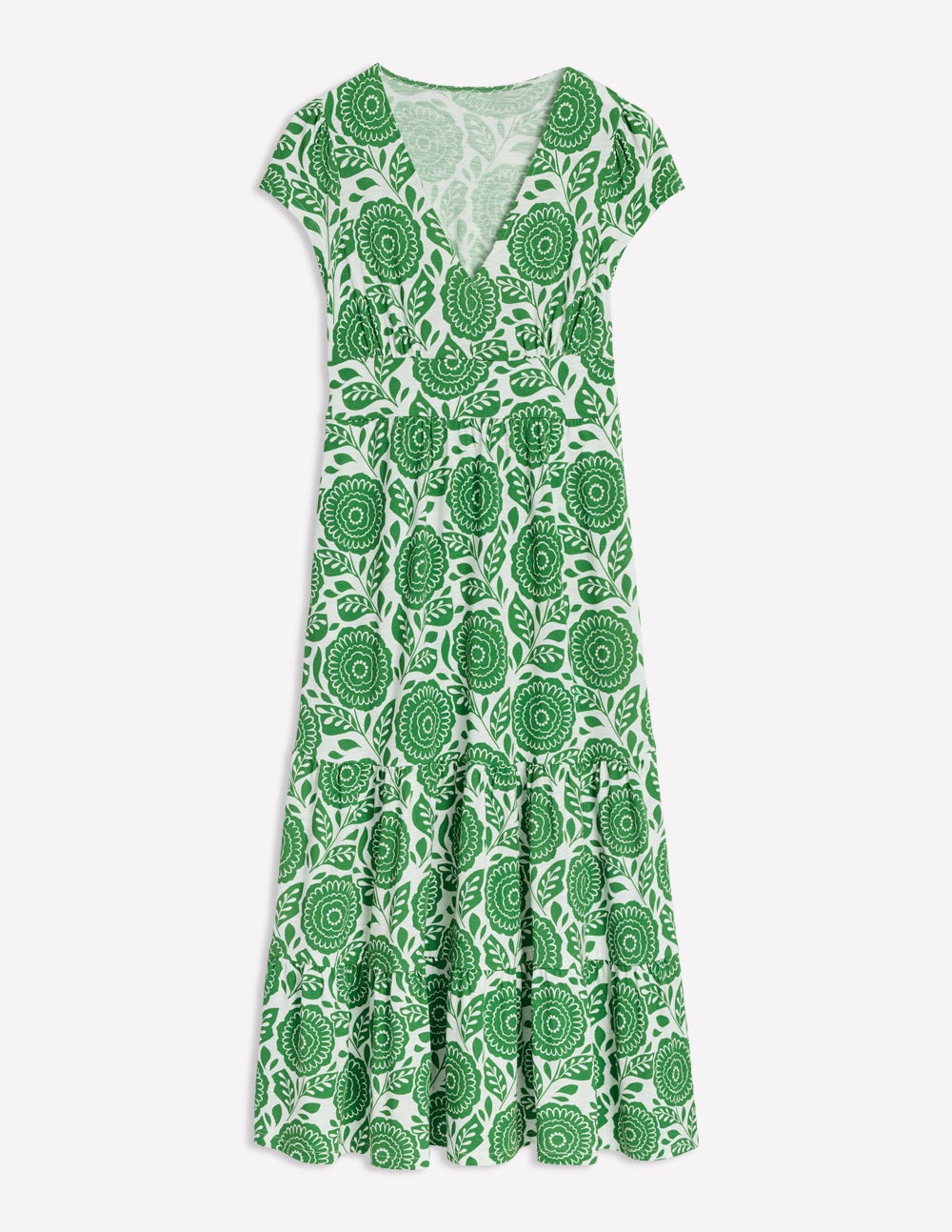 Eloise Tiered Jersey Dress-Paradise Green, Dahlia Stamp-6