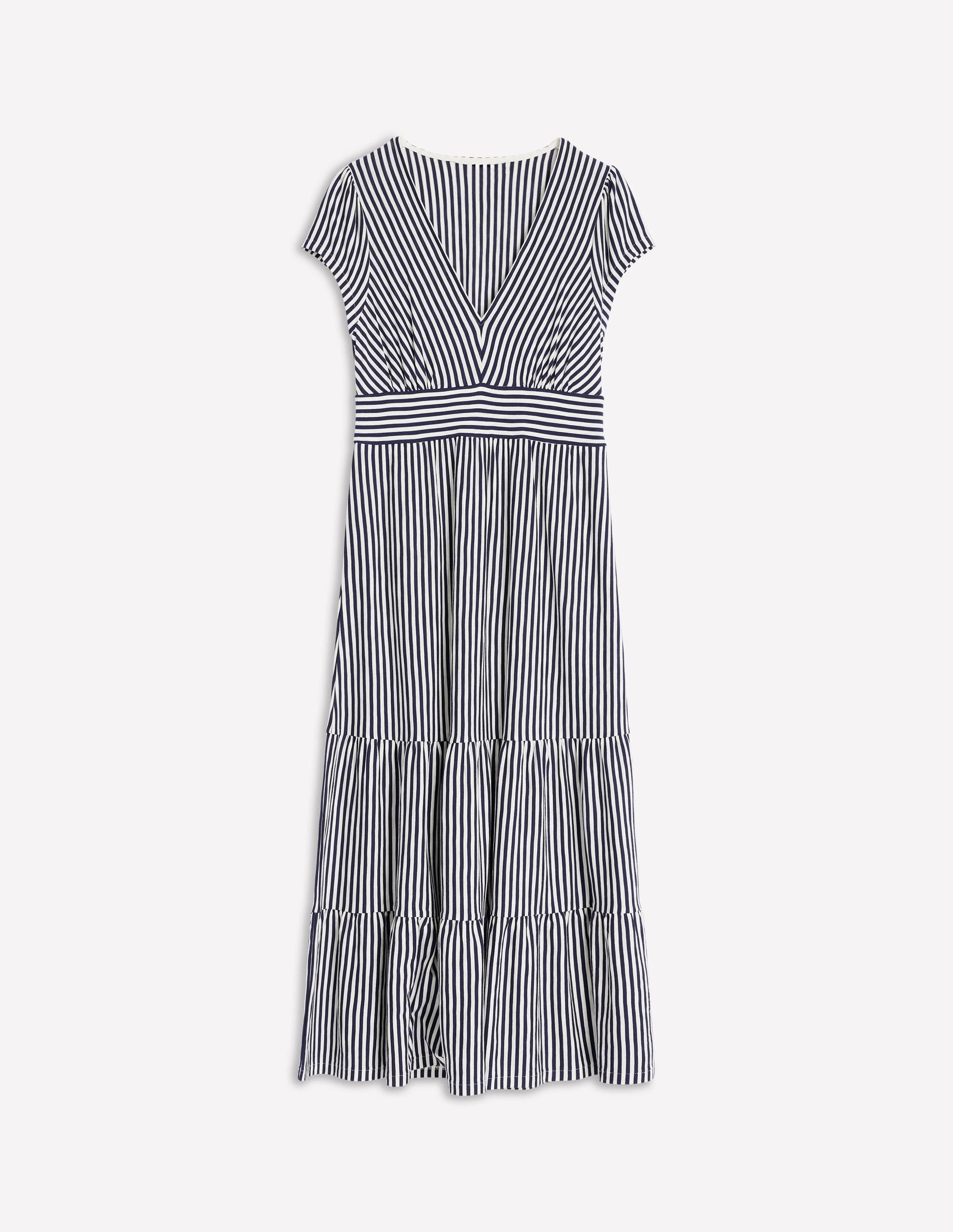 Eloise Tiered Jersey Dress-French Navy and Ivory Stripe-5