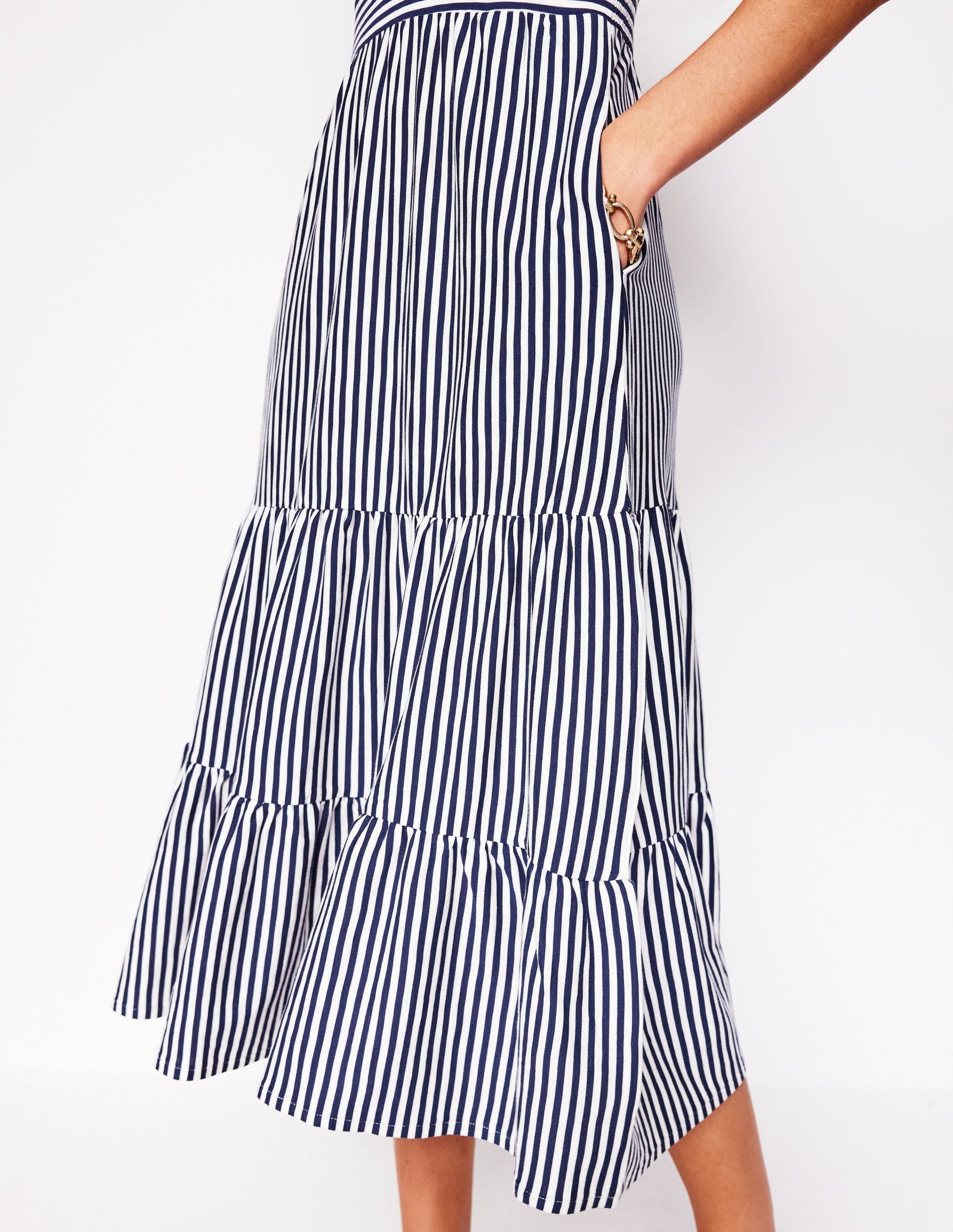 Eloise Tiered Jersey Dress-French Navy and Ivory Stripe-2
