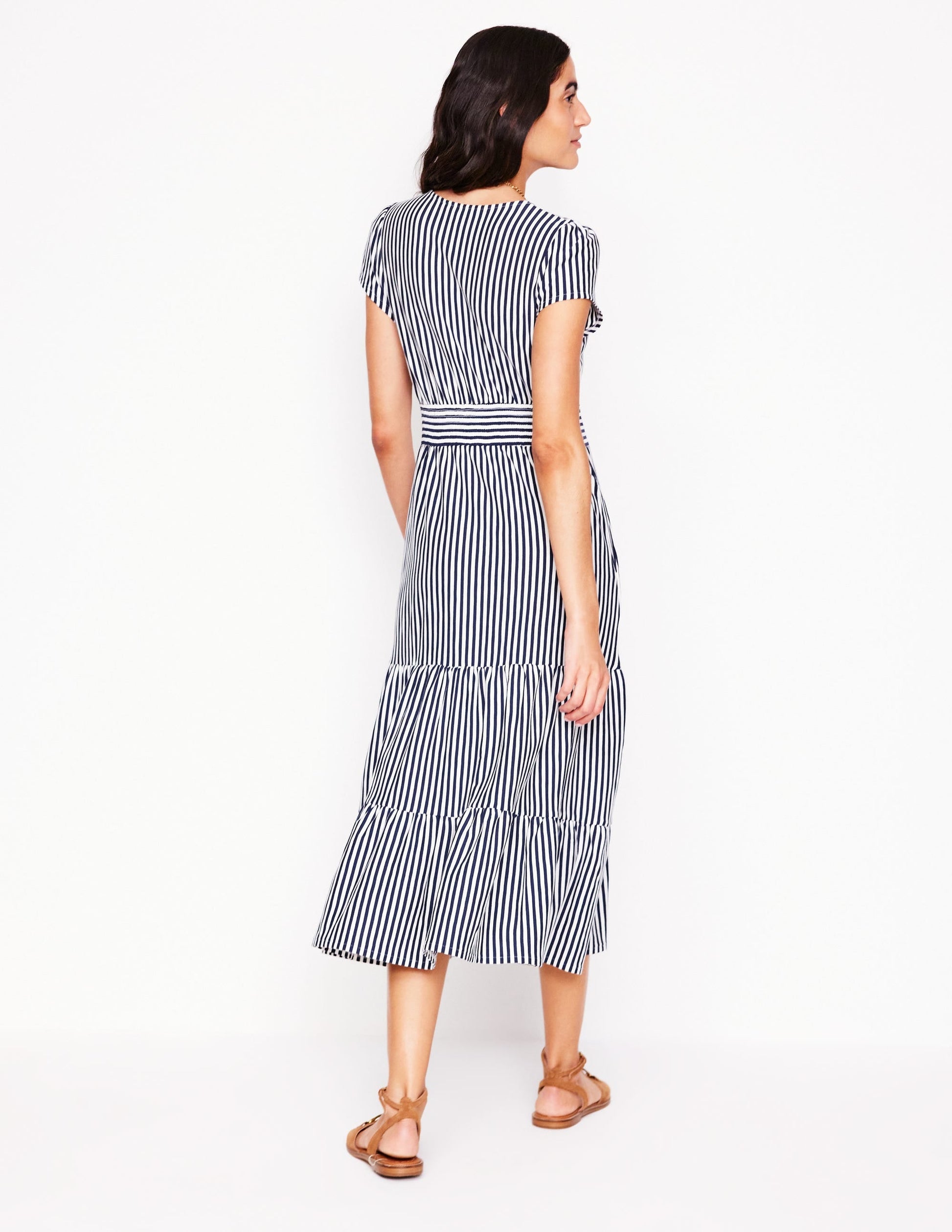 Eloise Tiered Jersey Dress-French Navy and Ivory Stripe-3