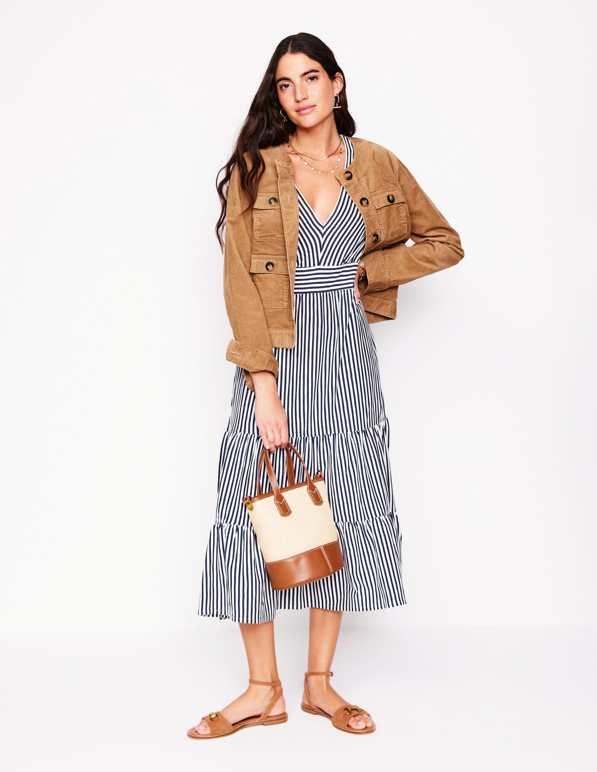Eloise Tiered Jersey Dress-French Navy and Ivory Stripe-4