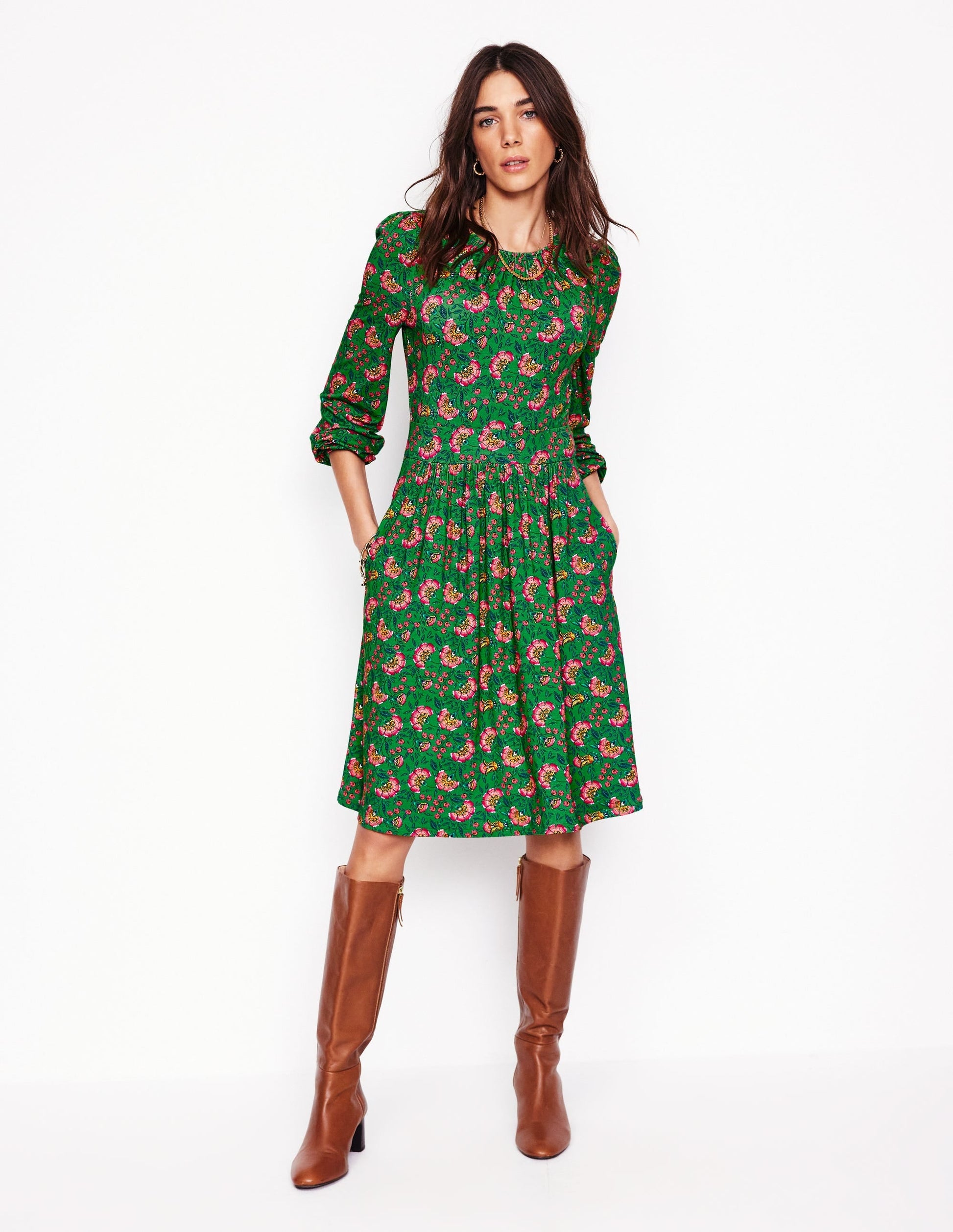 Alexandra Blouson Jersey Dress-Paradise Green, Vine-4