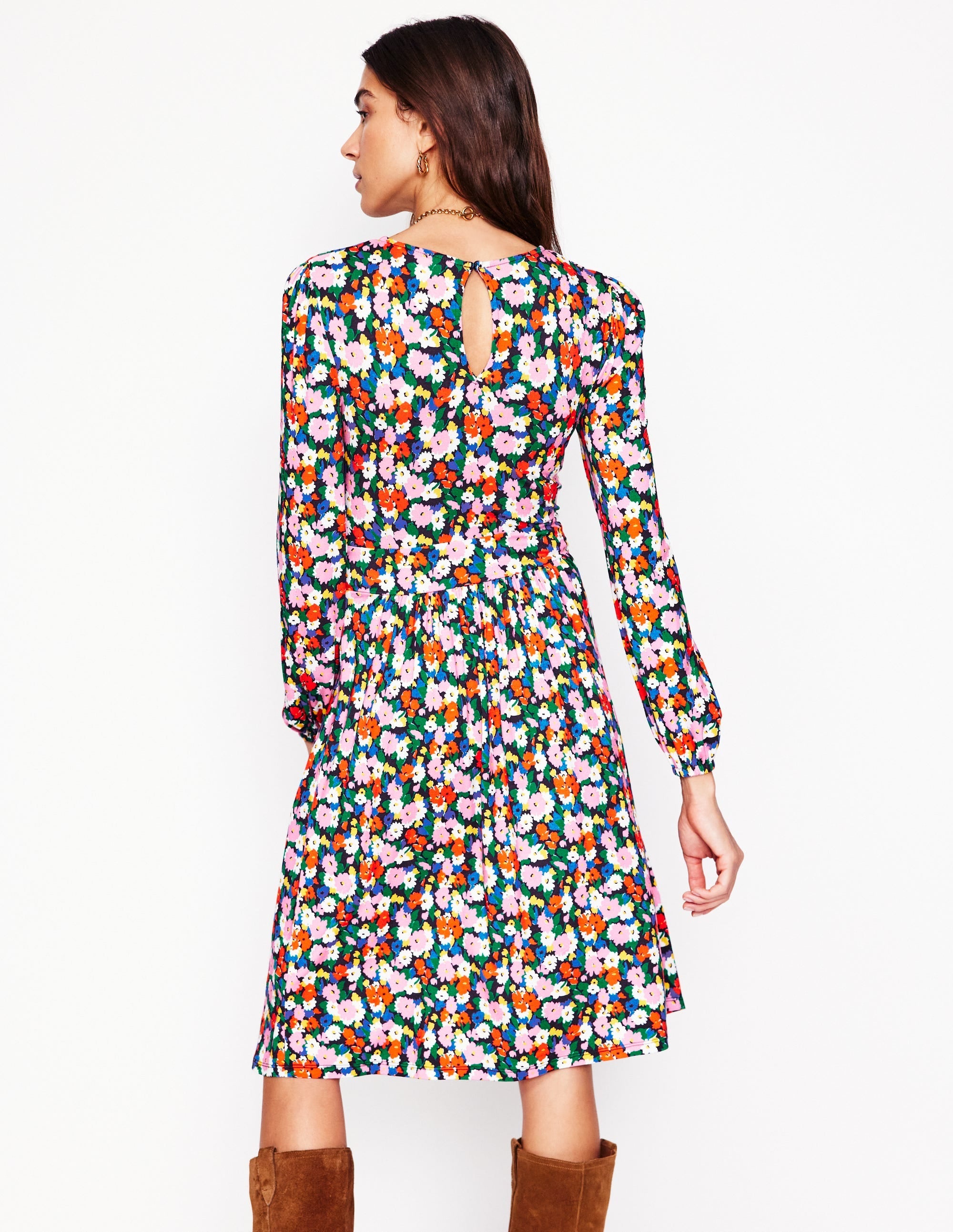 Alexandra Blouson Jersey Dress-Multi, Painterly Meadow - Image 2