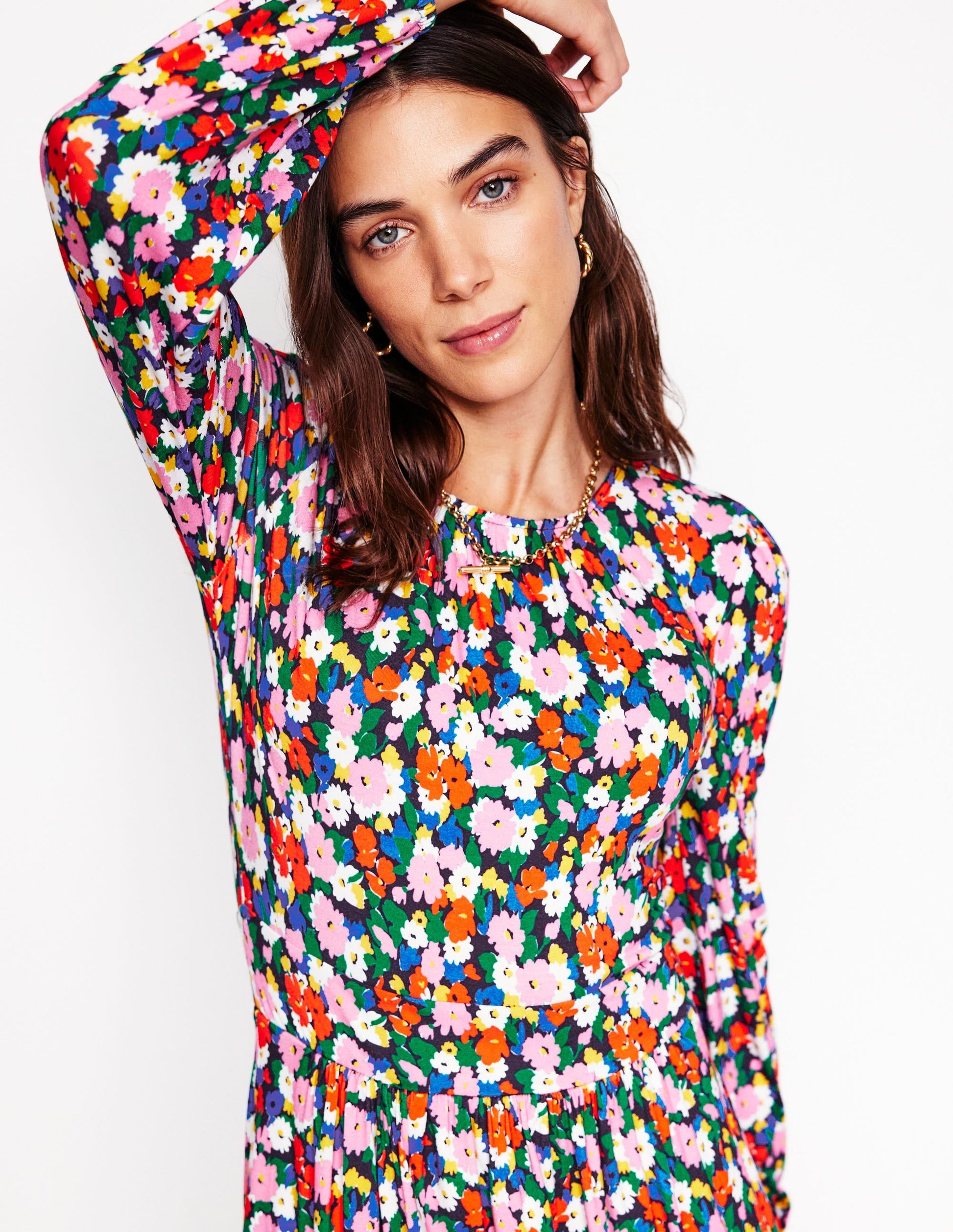Alexandra Blouson Jersey Dress-Multi, Painterly Meadow-3