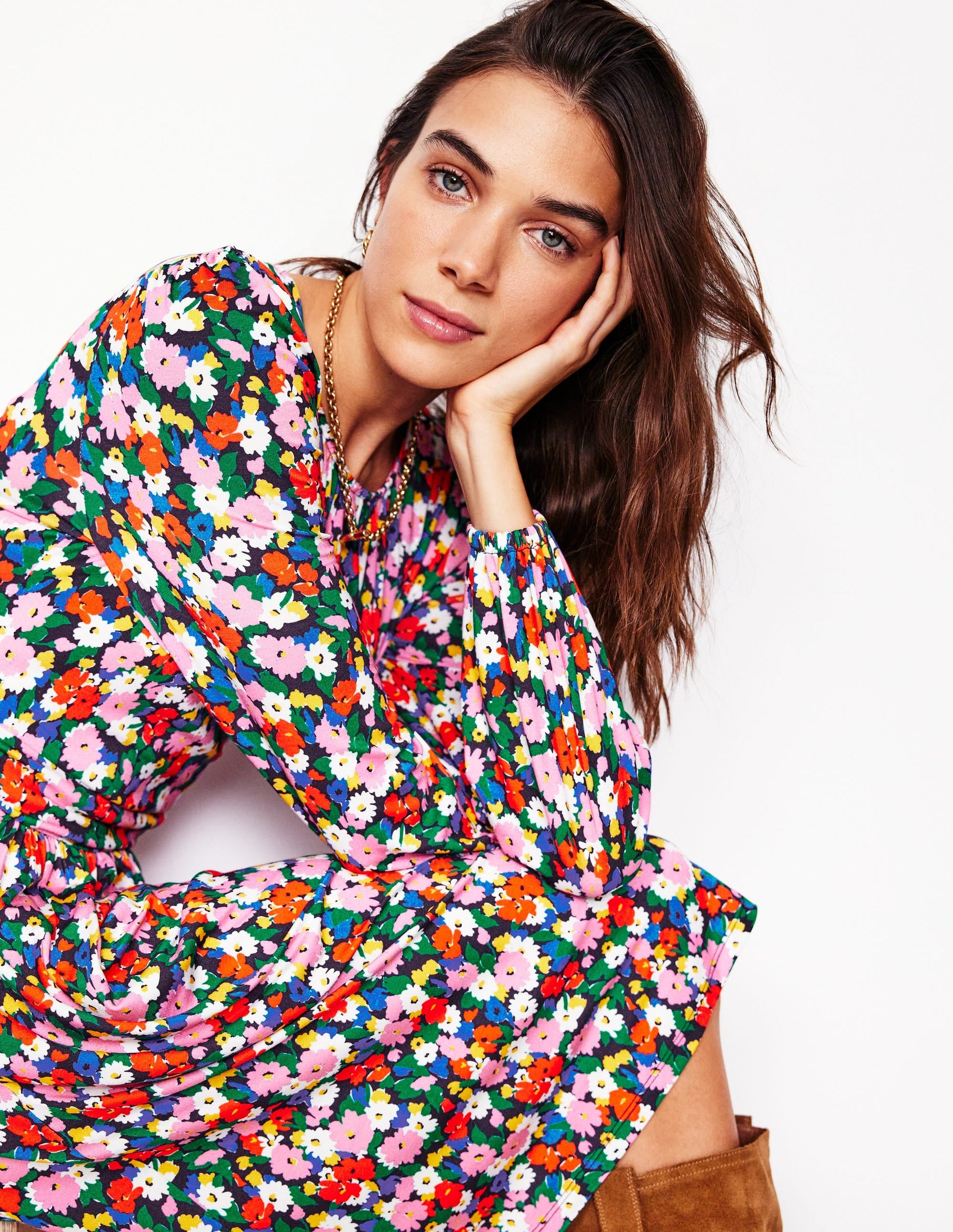 Alexandra Blouson Jersey Dress-Multi, Painterly Meadow-4