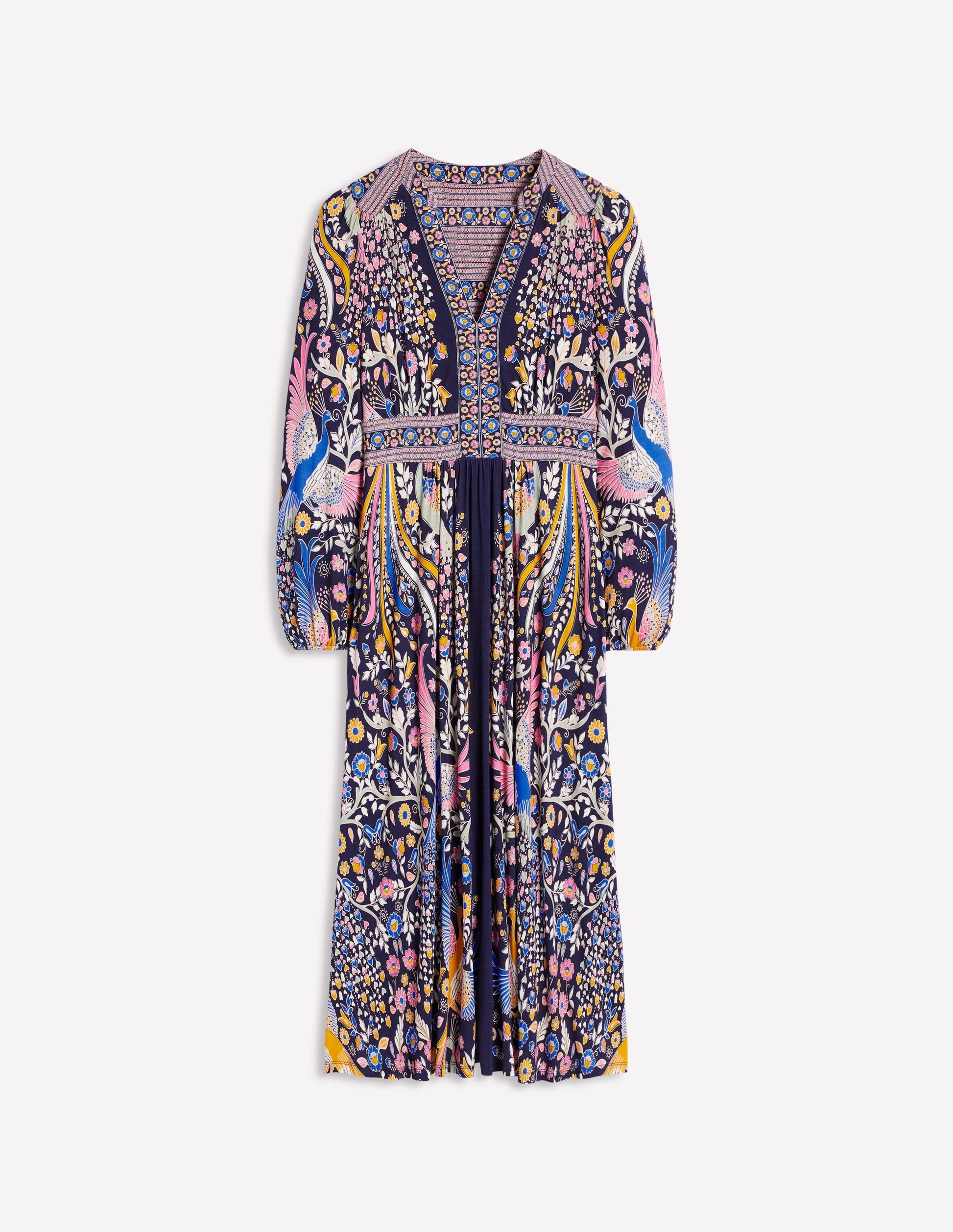 Lily Long Sleeve Midi Dress-French Navy,Enchanting Peacock-6