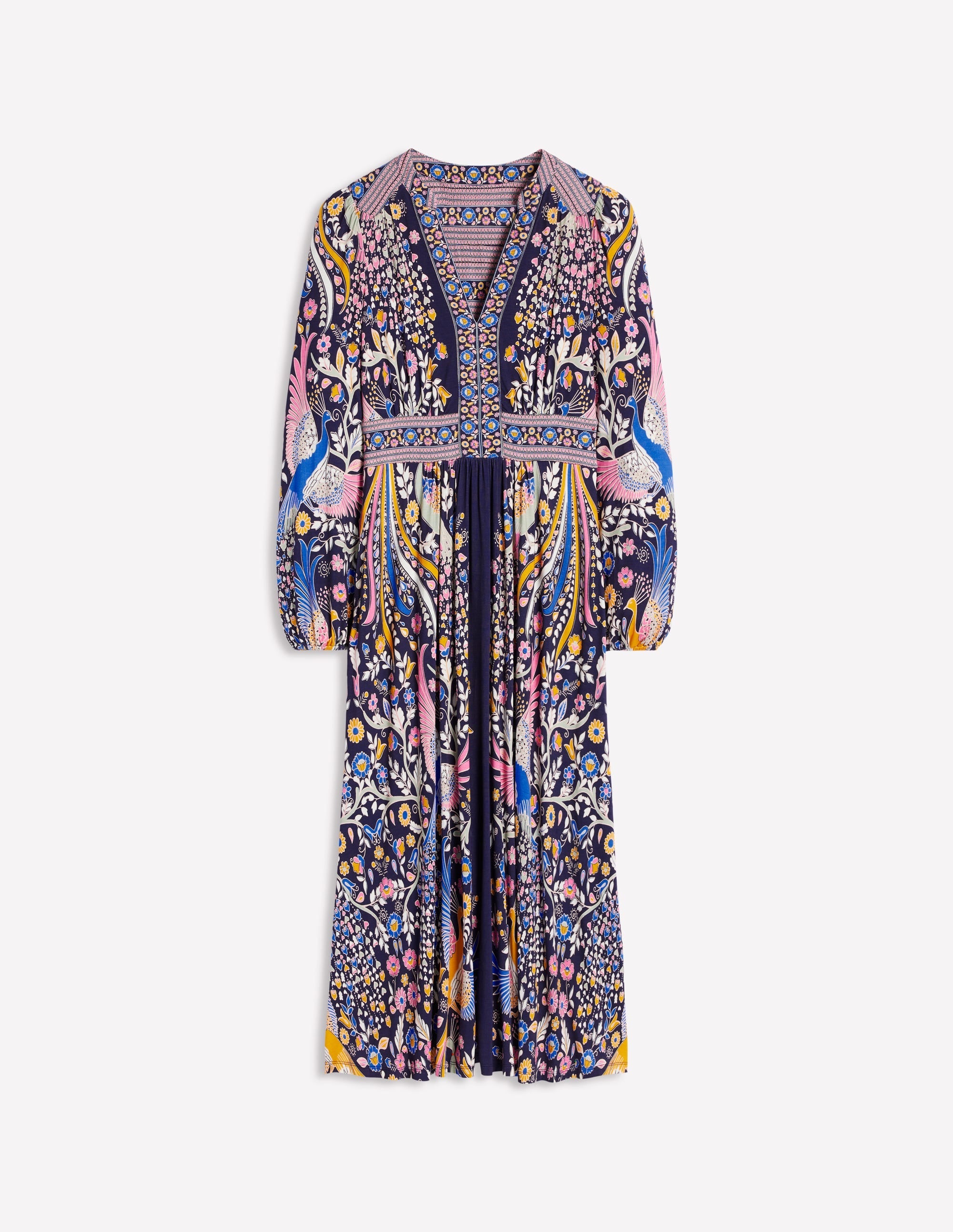 Lily Long Sleeve Midi Dress-French Navy,Enchanting Peacock - Image 6