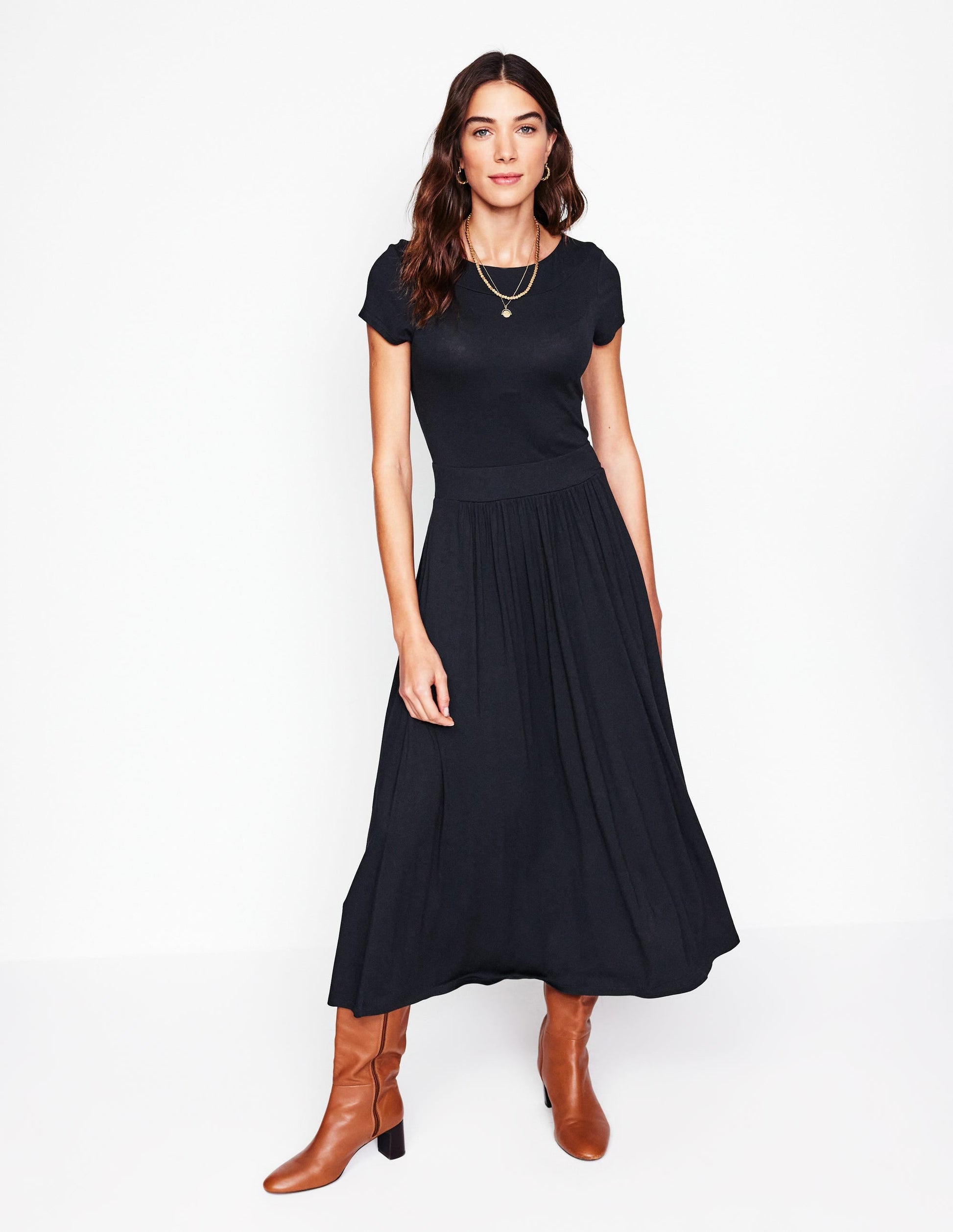 Melanie Jersey Midi Dress-Black-1