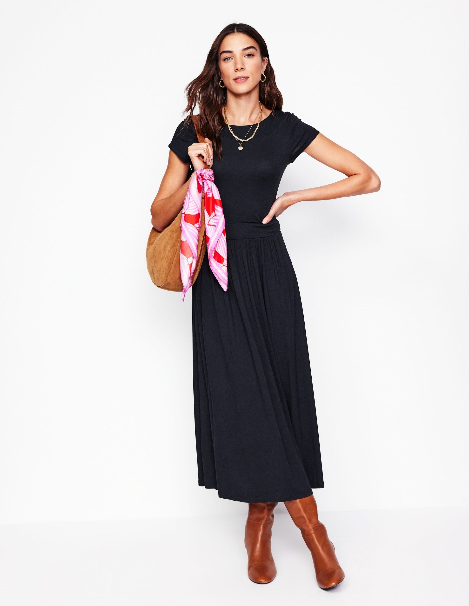 Melanie Jersey Midi Dress-Black-4