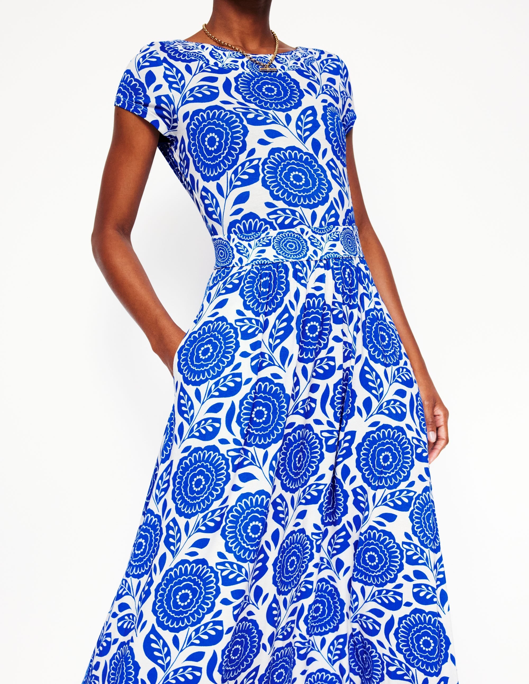 Melanie Jersey Midi Dress-Gallery Blue, Dahlia Stamp - Image 2