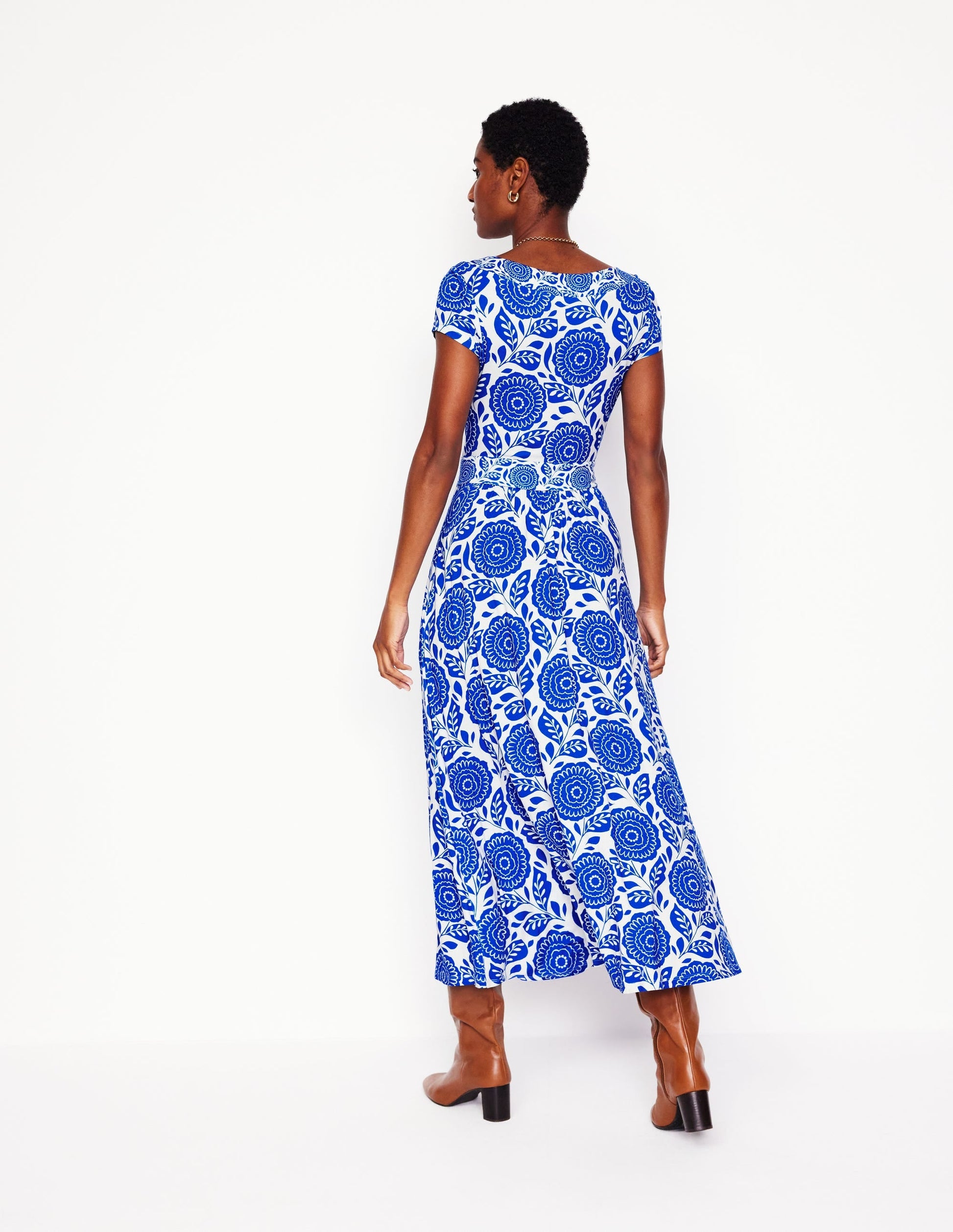 Melanie Jersey Midi Dress-Gallery Blue, Dahlia Stamp-3