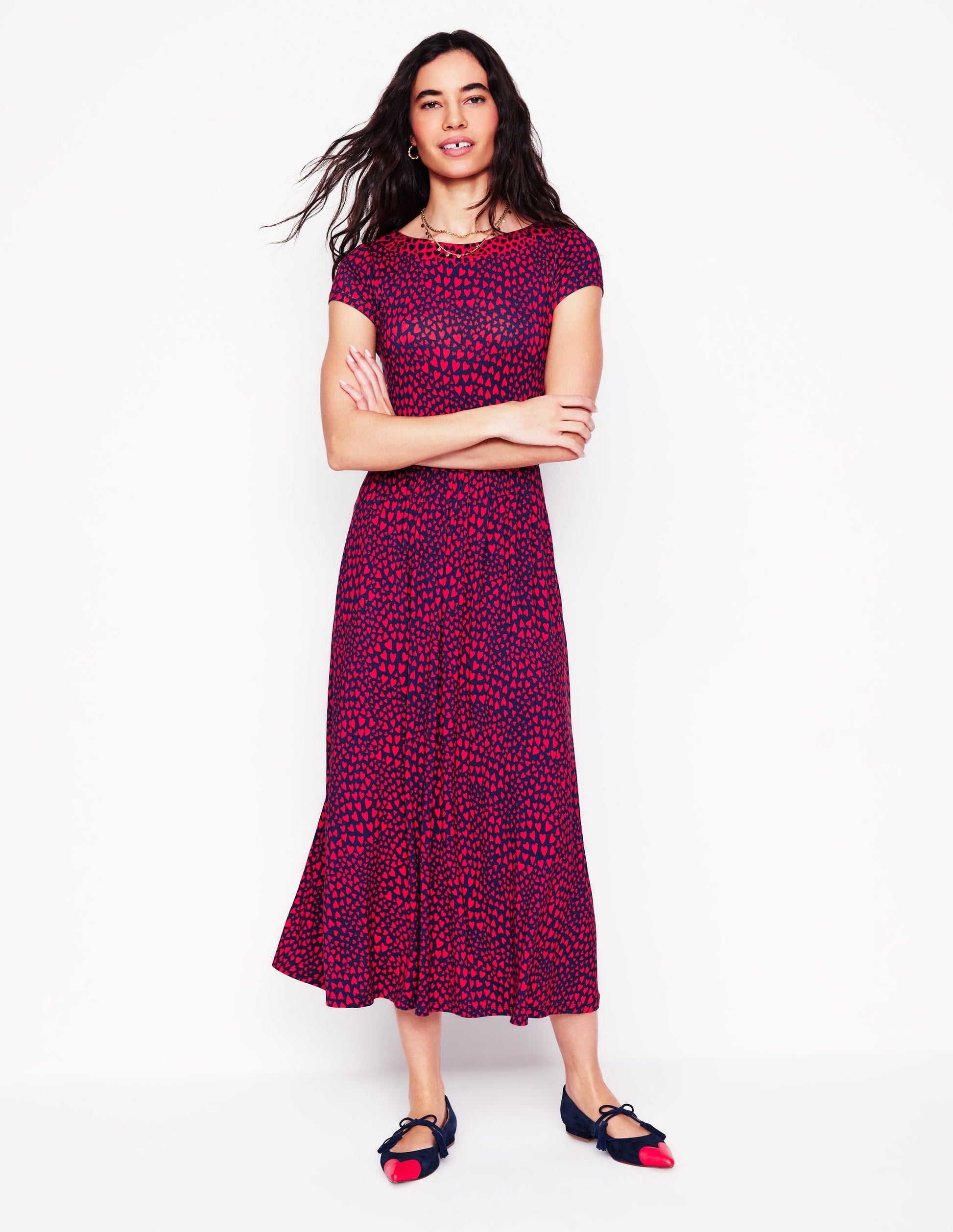 Melanie Jersey Midi Dress-French Navy, Heart Cluster-1