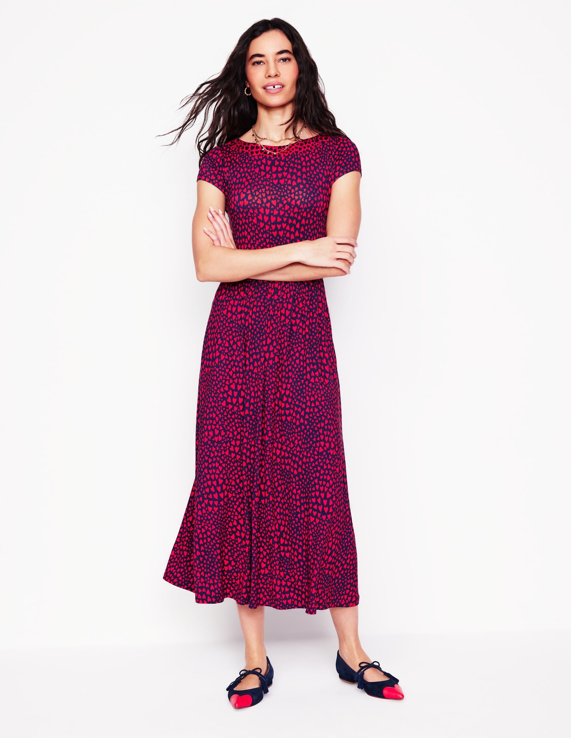 Melanie Jersey Midi Dress-French Navy, Heart Cluster - Image 1