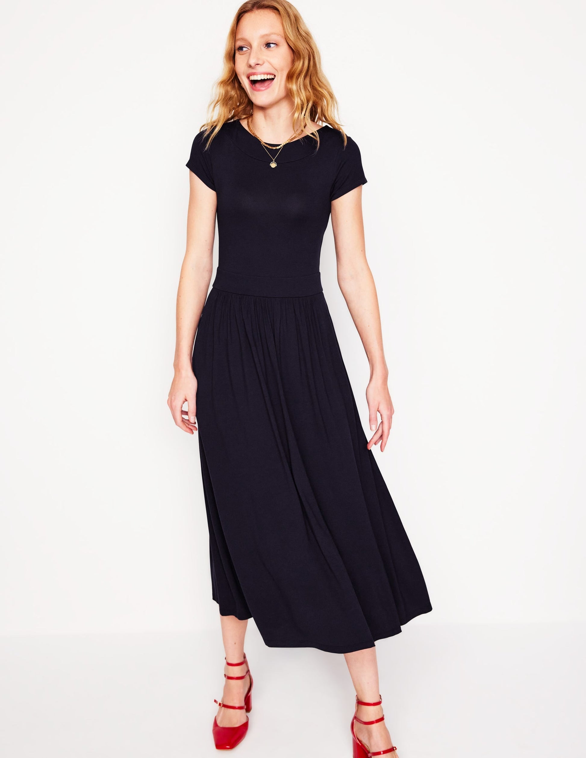 Melanie Jersey Midi Dress-Navy-1