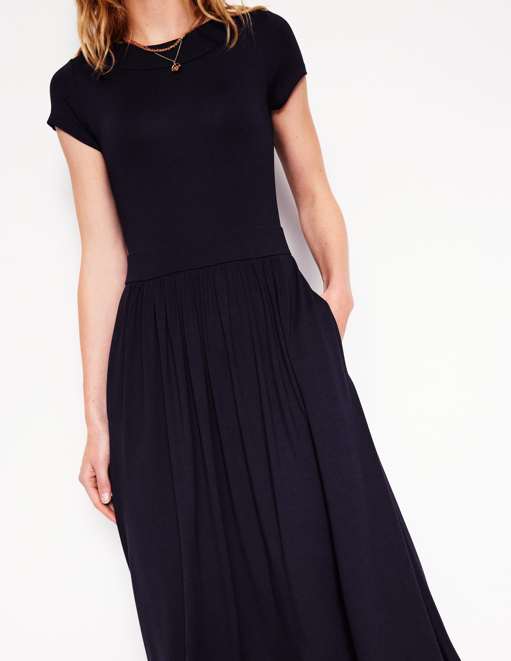 Melanie Jersey Midi Dress-Navy-2