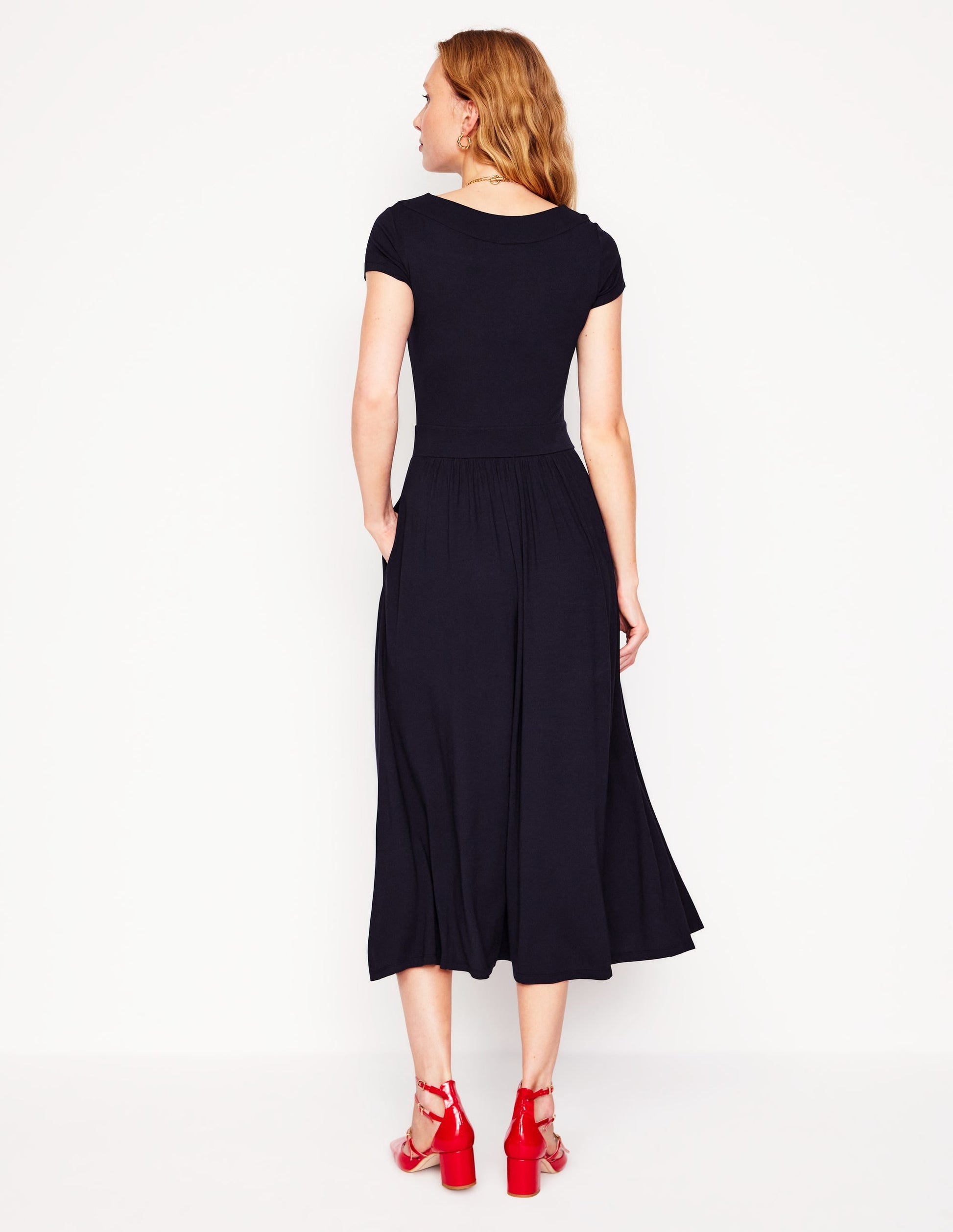 Melanie Jersey Midi Dress-Navy-3
