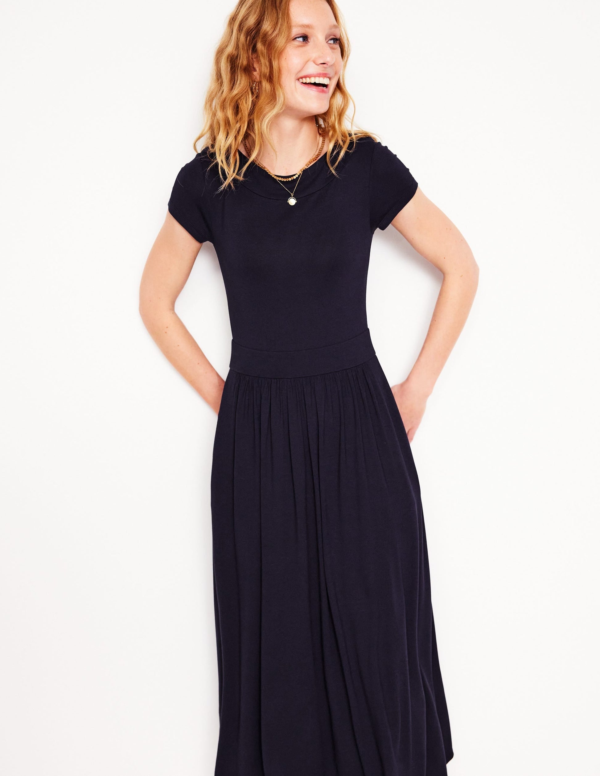 Melanie Jersey Midi Dress-Navy-4