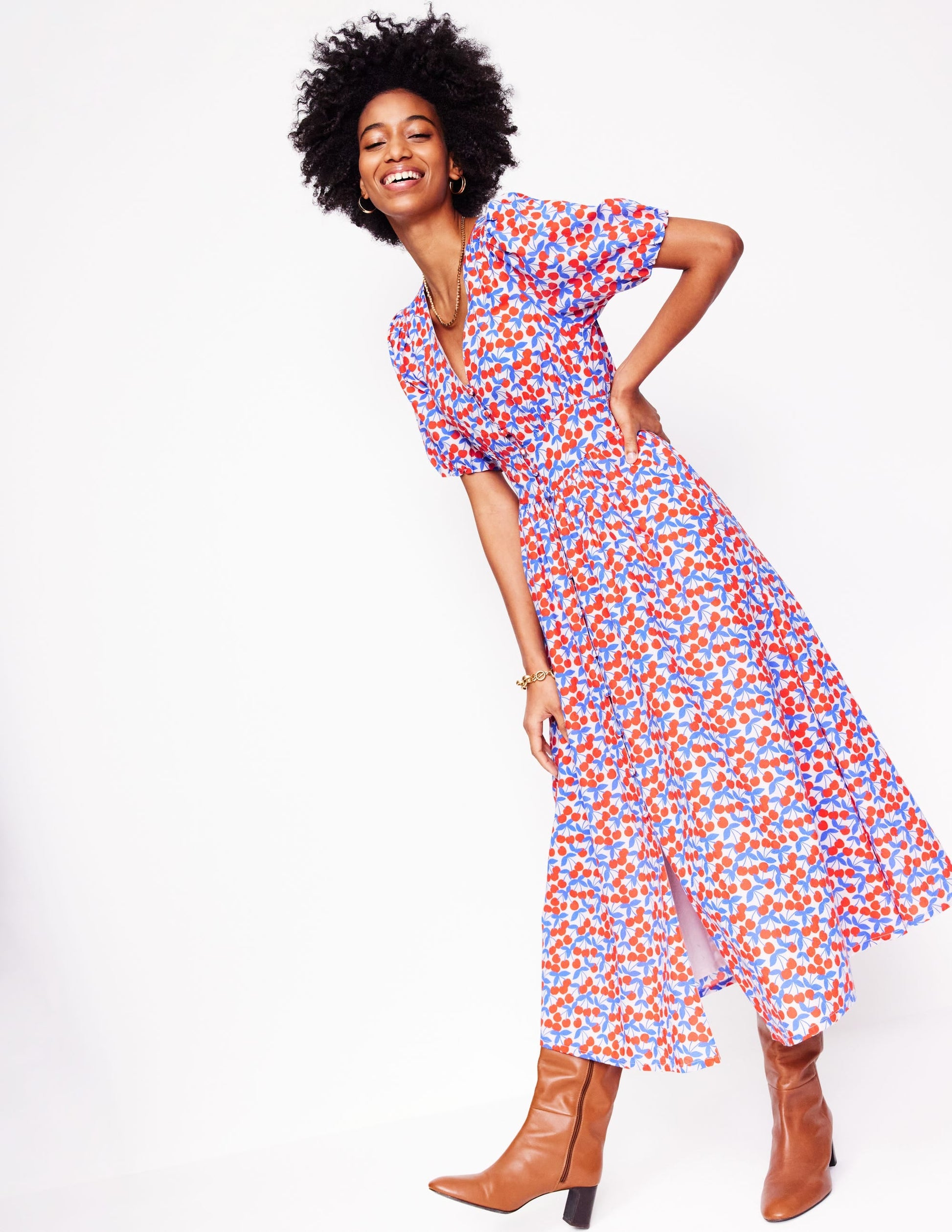Lillian Cotton Midi Dress-Chalk Pink, Cherry Cascade-1