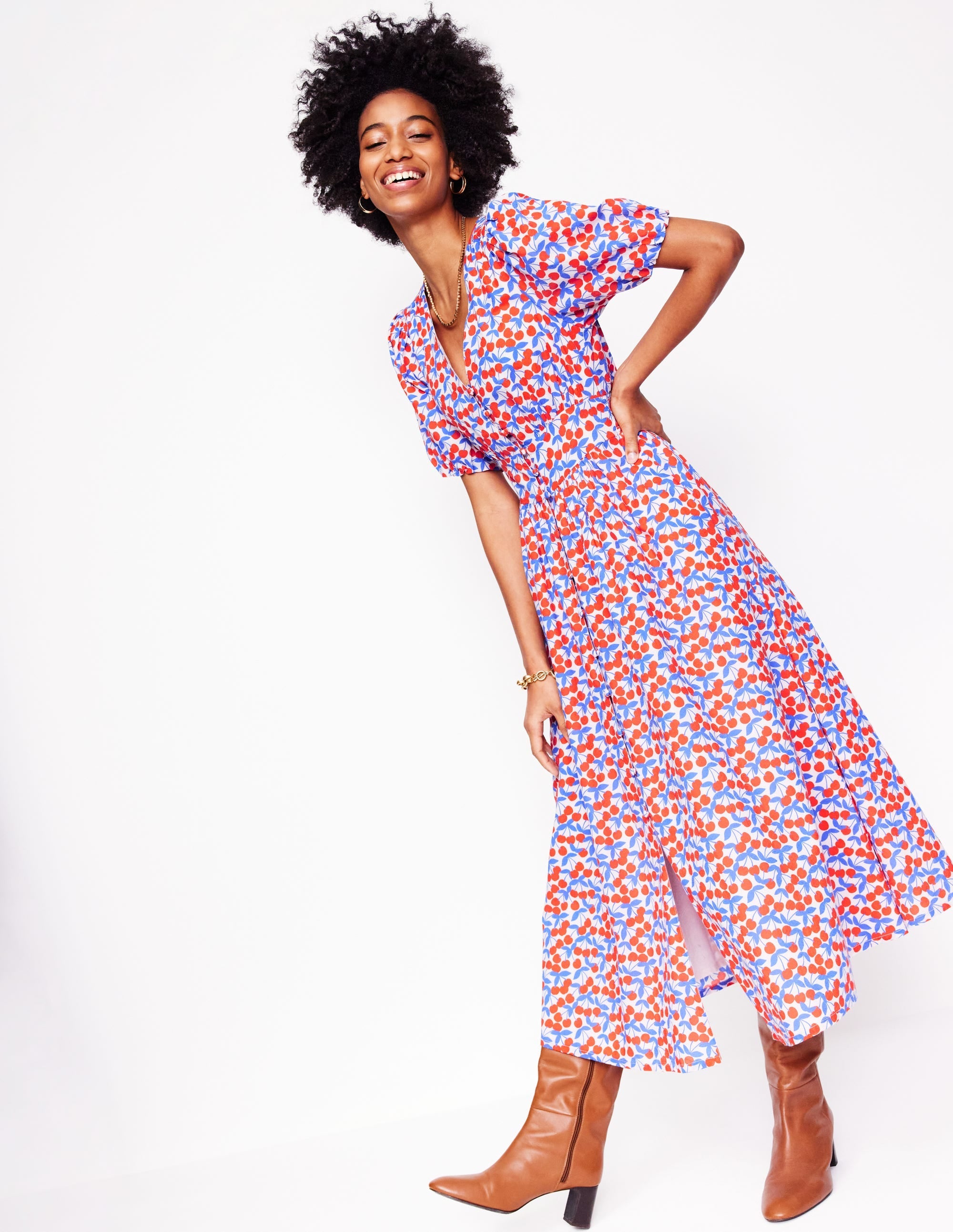 Lillian Cotton Midi Dress-Chalk Pink, Cherry Cascade - Image 1