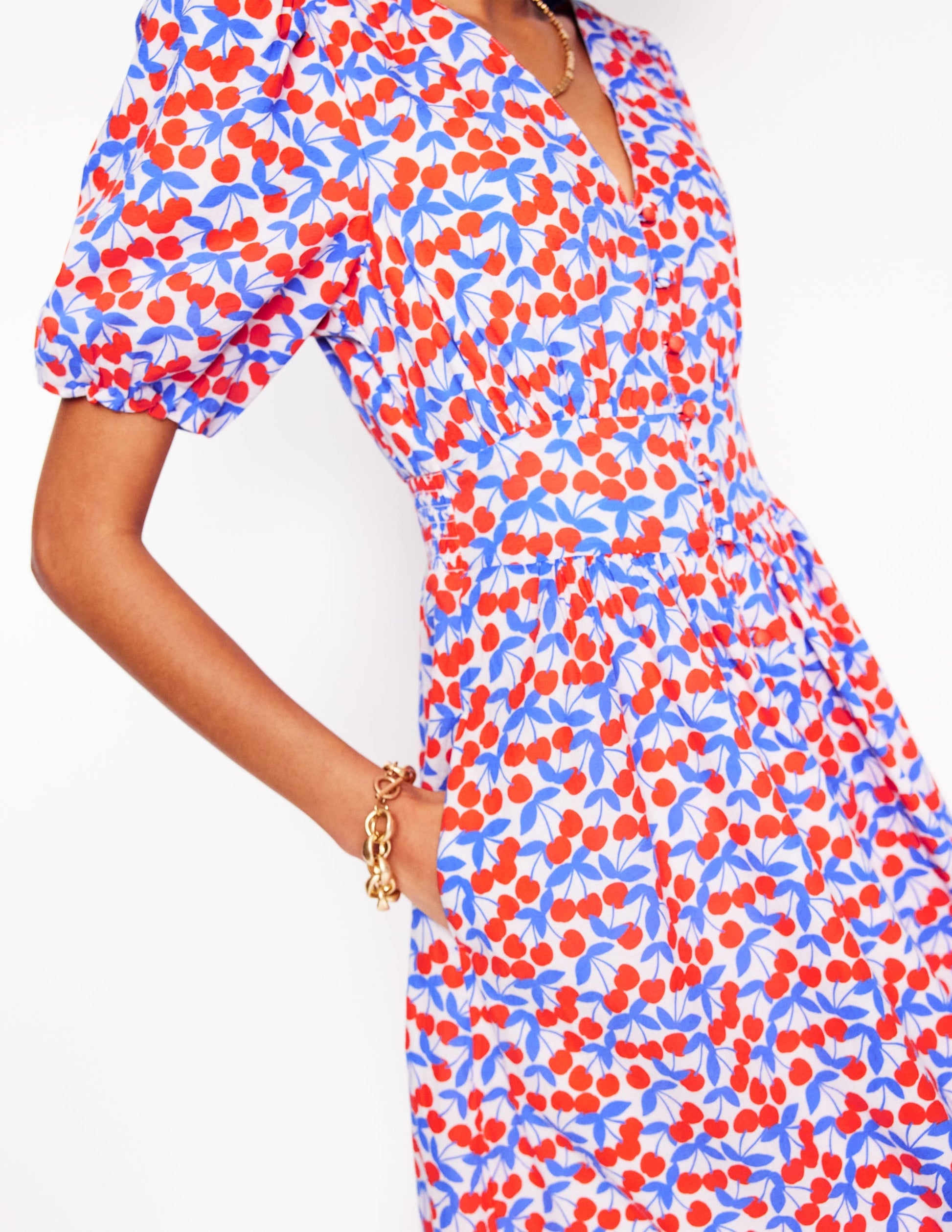 Lillian Cotton Midi Dress-Chalk Pink, Cherry Cascade-3